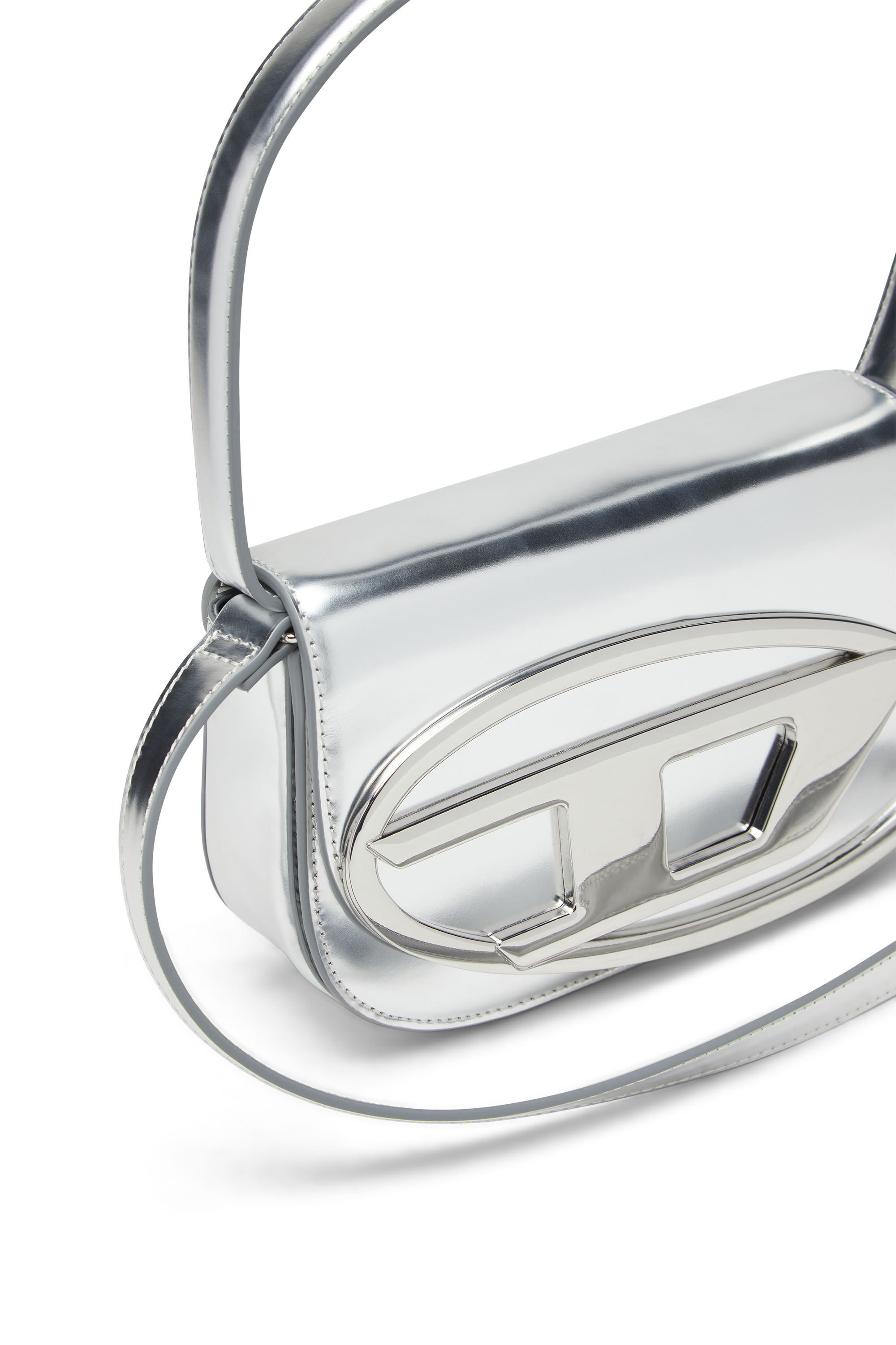 Diesel - 1DR, 1DR-Sac iconique à bandoulière en cuir effet miroir Femme in Gris argenté - 5