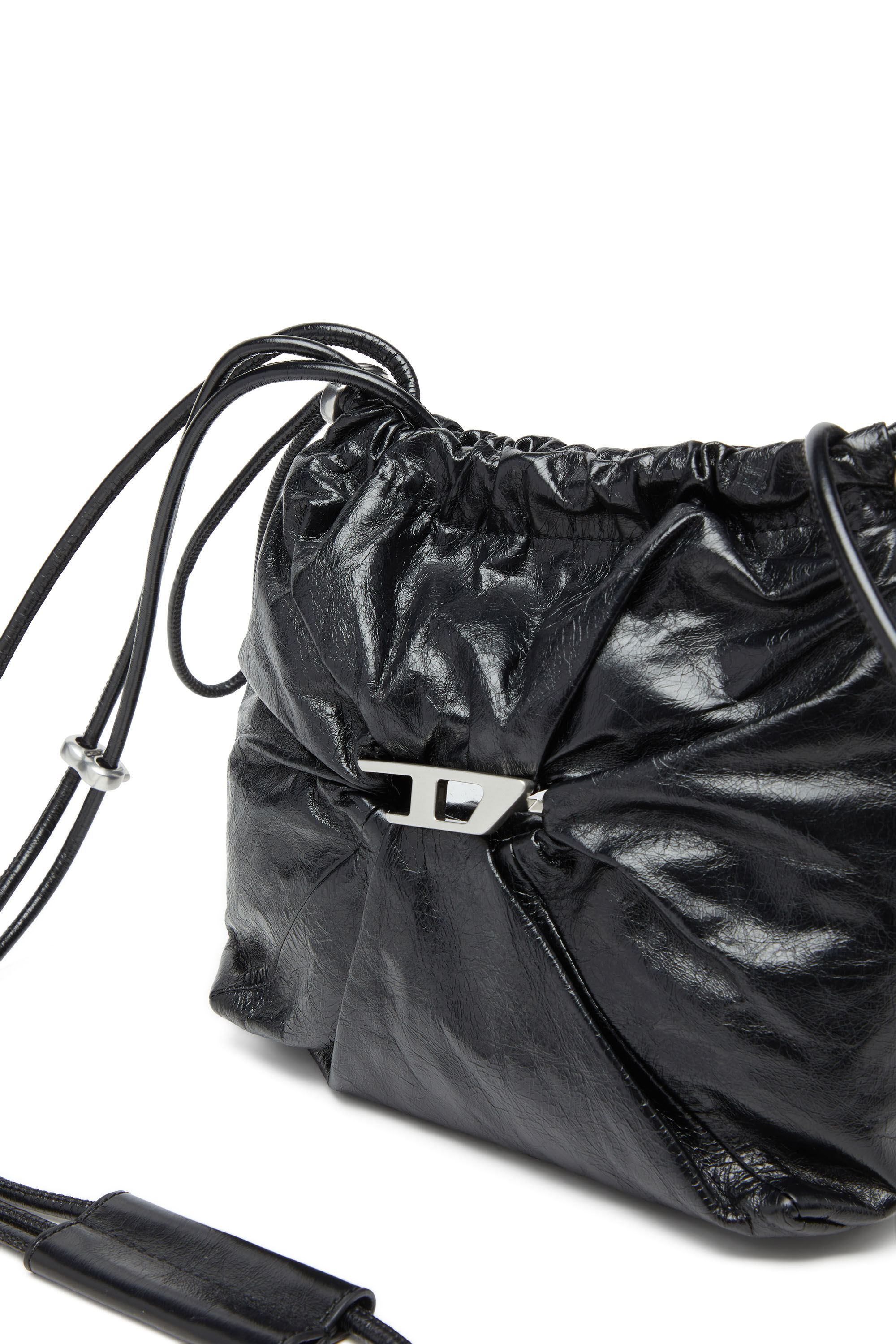 Diesel - SCRUNCH-D BUCKET, Female's Scrunch-D-Bucket bag in shiny wrinkled leather in Black - 5