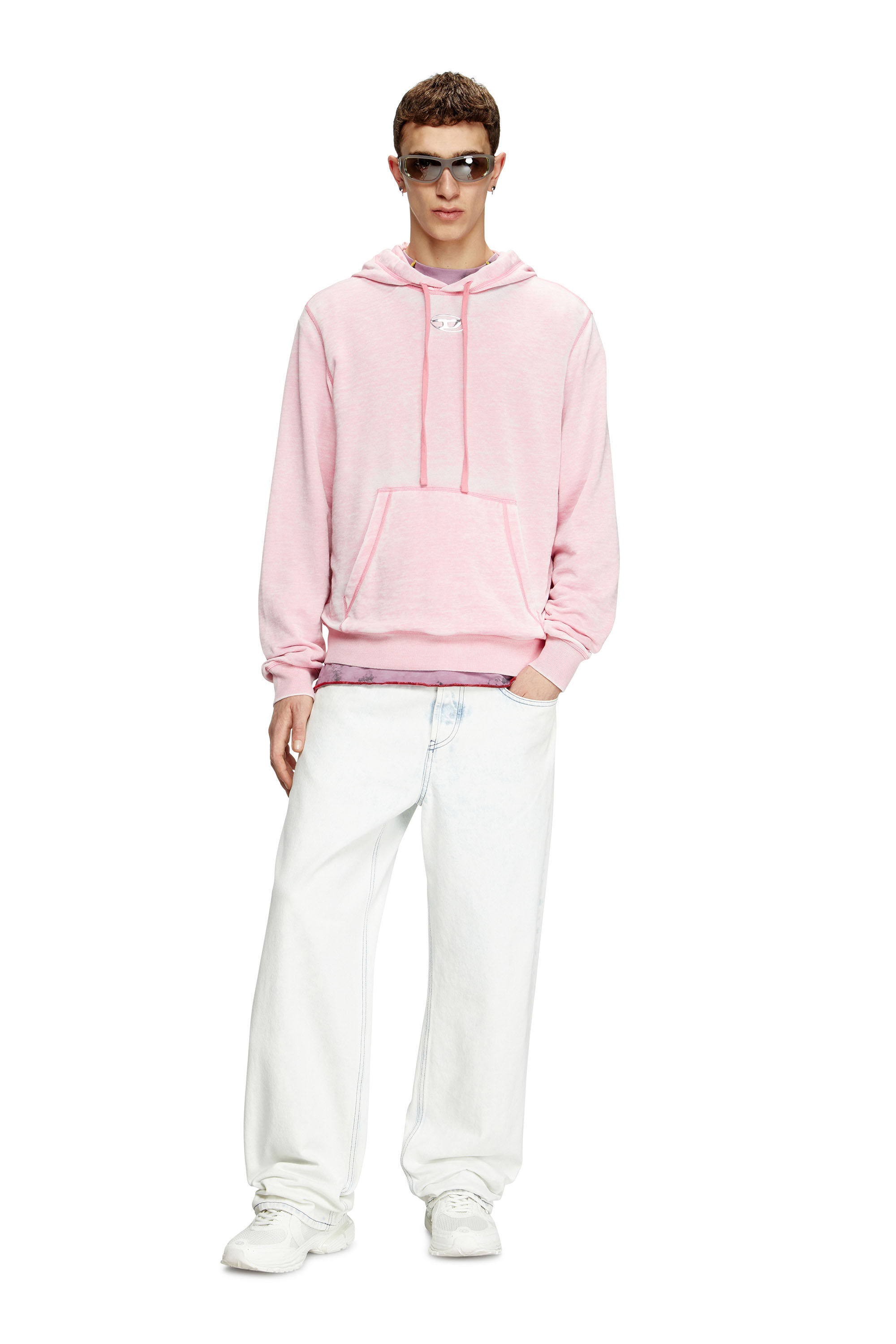 Diesel - S-GINN-HOOD-PAK, Male's Burnout hoodie with metal-look logo in Pink - 1