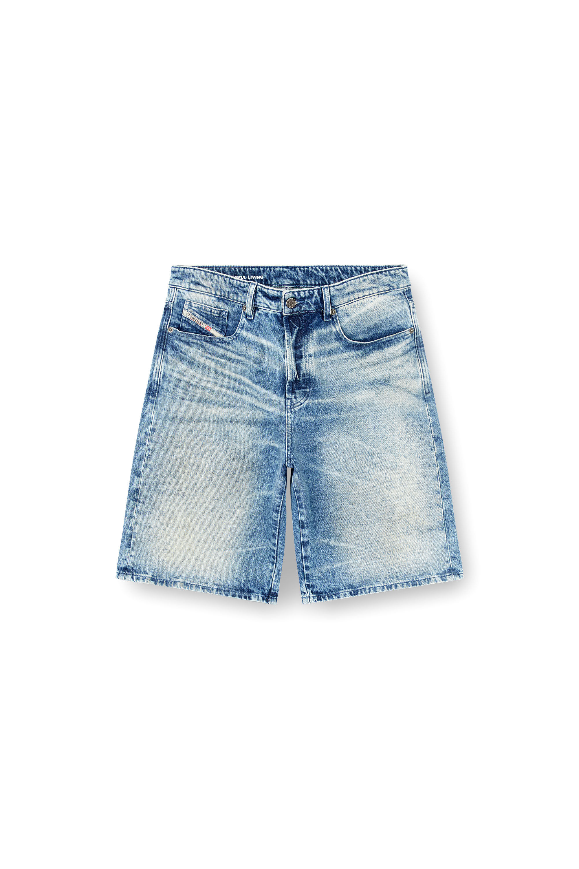 Diesel - D-RIXFORD-S, Short en denim avec imprimé paroles Homme in Bleu - 2