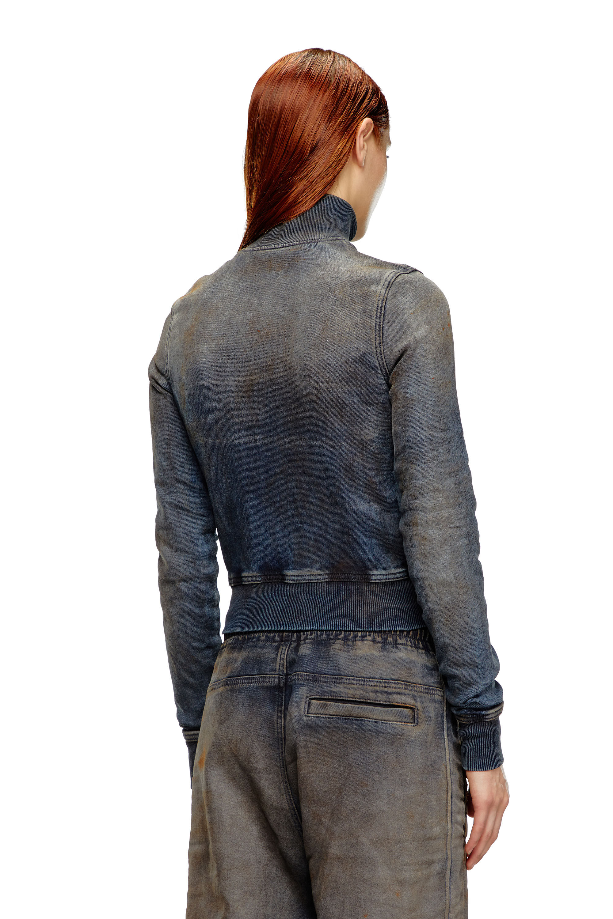 Diesel - D-EMY TRACK, Sweat-shirt zippé en Track Denim effet vieilli Femme in Bleu - 4
