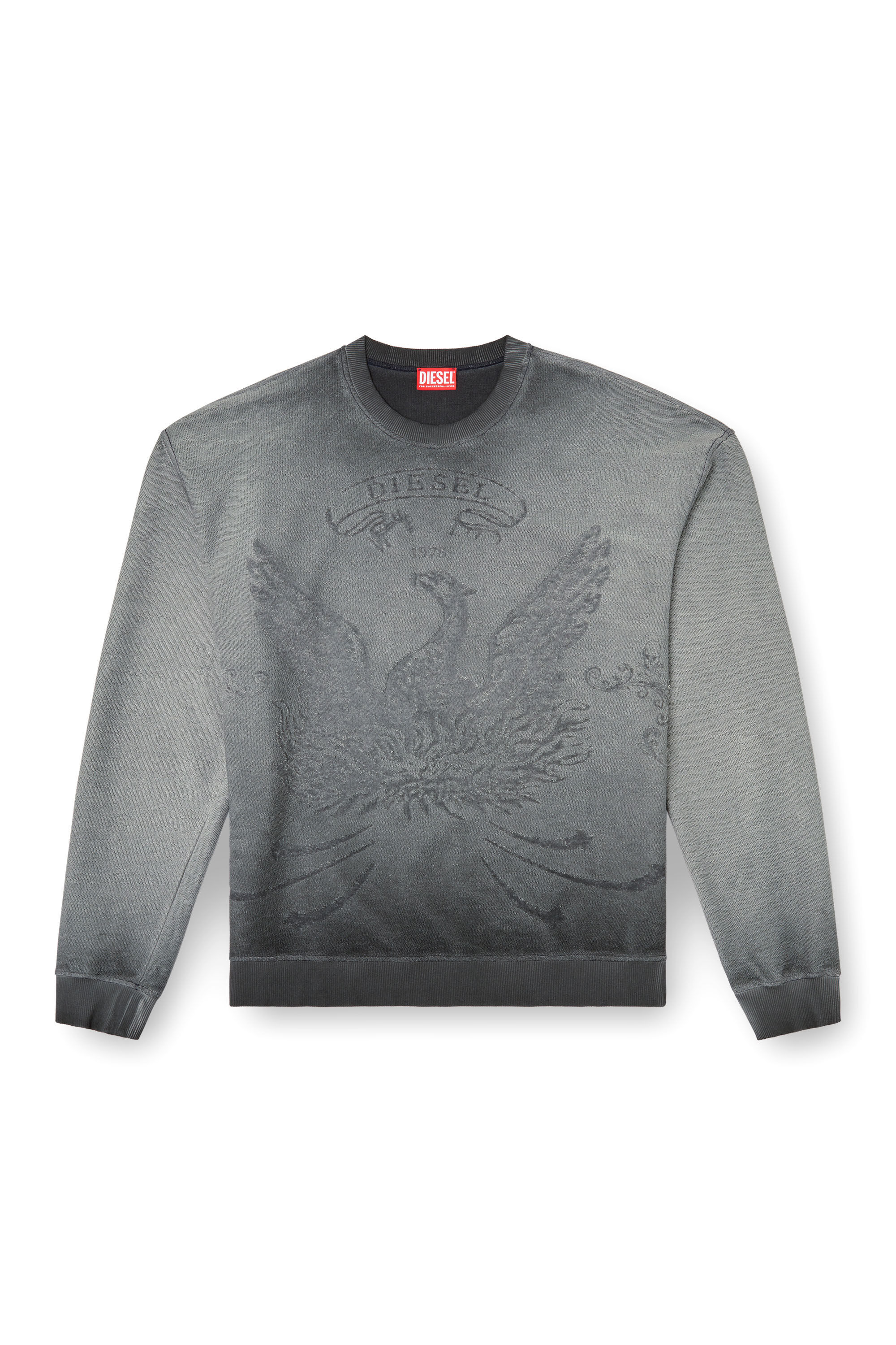 Diesel - S-ARON, Male's Faded sweatshirt with devoré Phoenix logo in Grey - 2