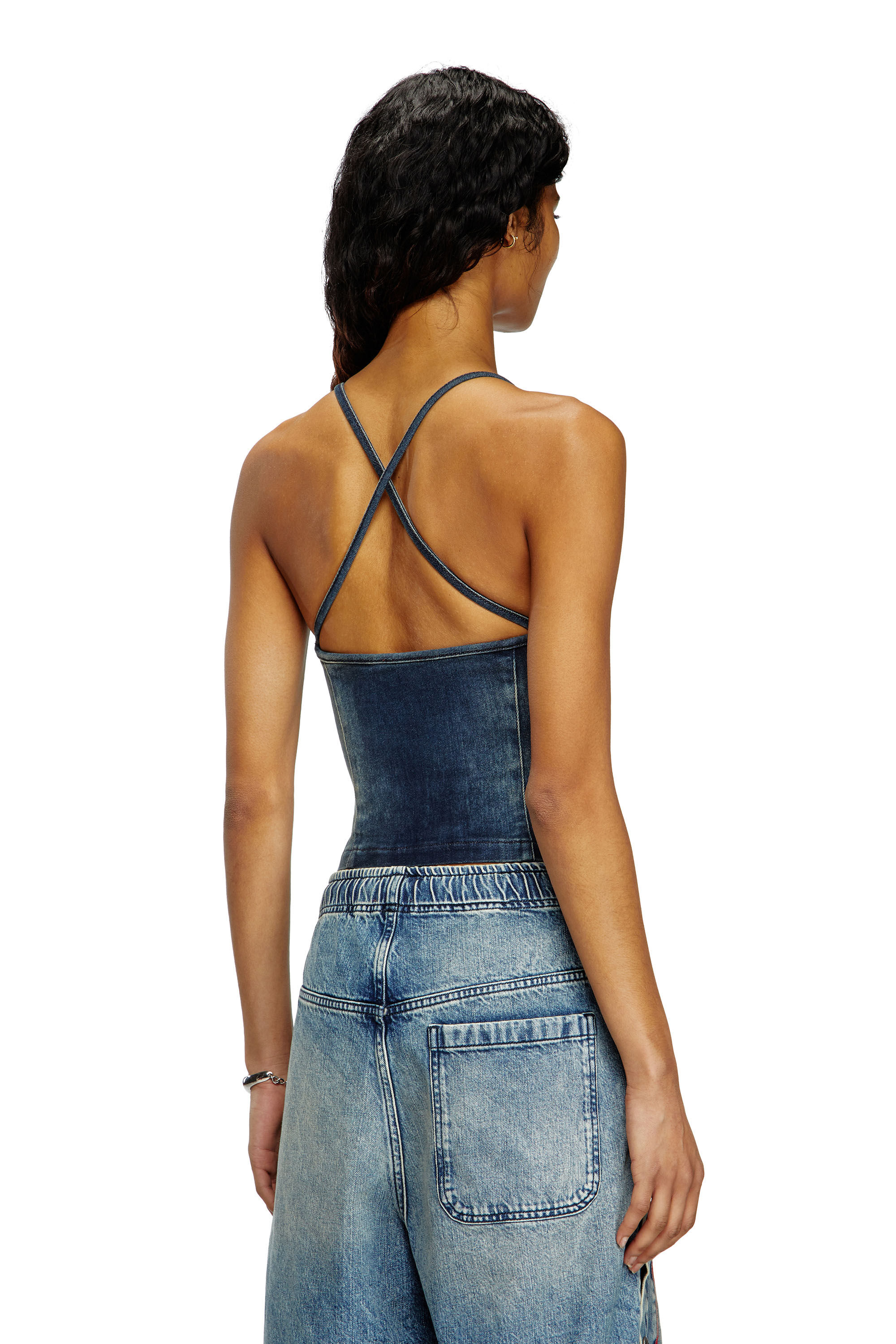 Diesel - DE-PILU-S, Top en denim bicolore stretch Femme in Bleu - 5