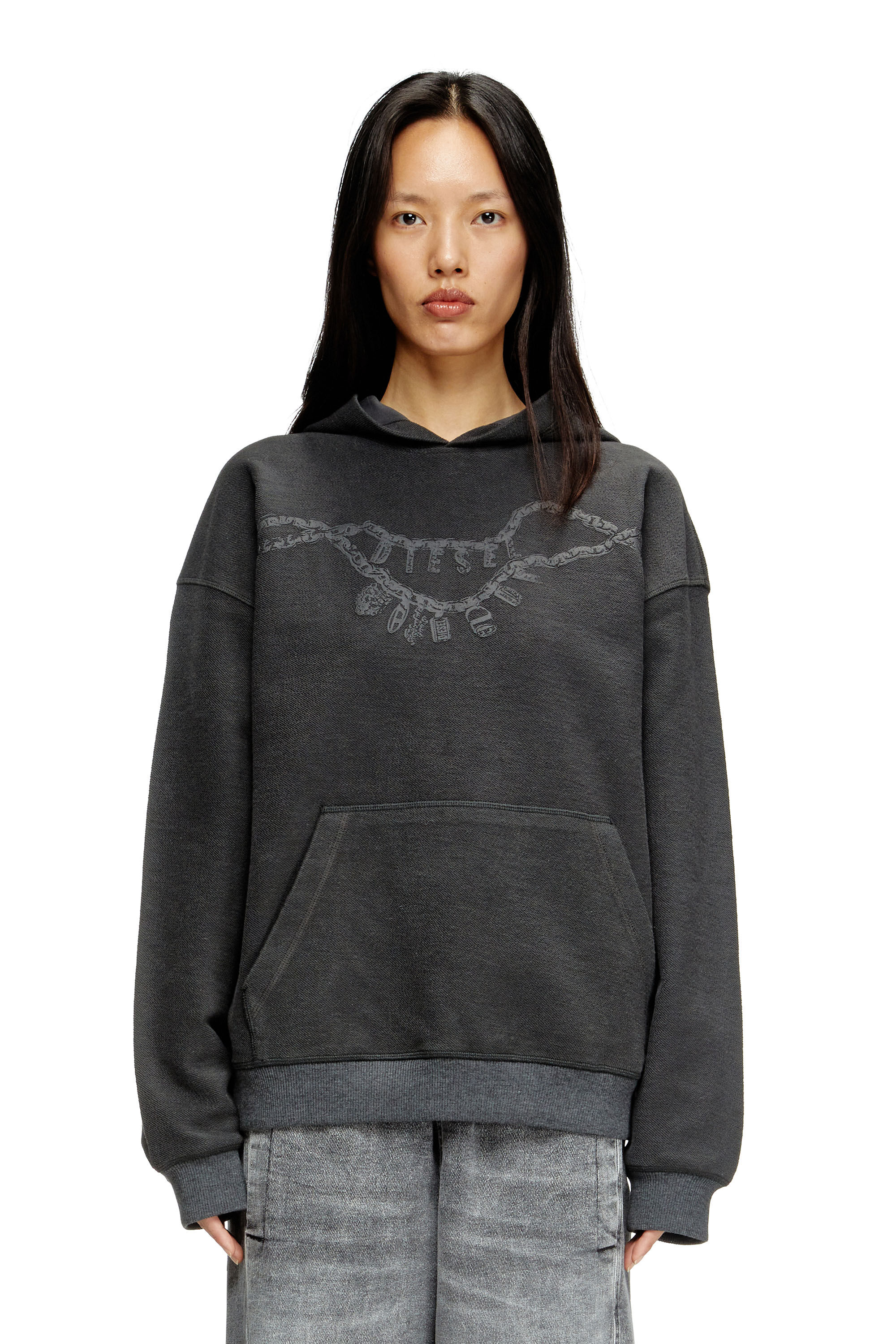 Diesel - S-BOXT-HOOD-HOSHI, Unisex's Hoodie with charm necklace print in Dark Grey - 5