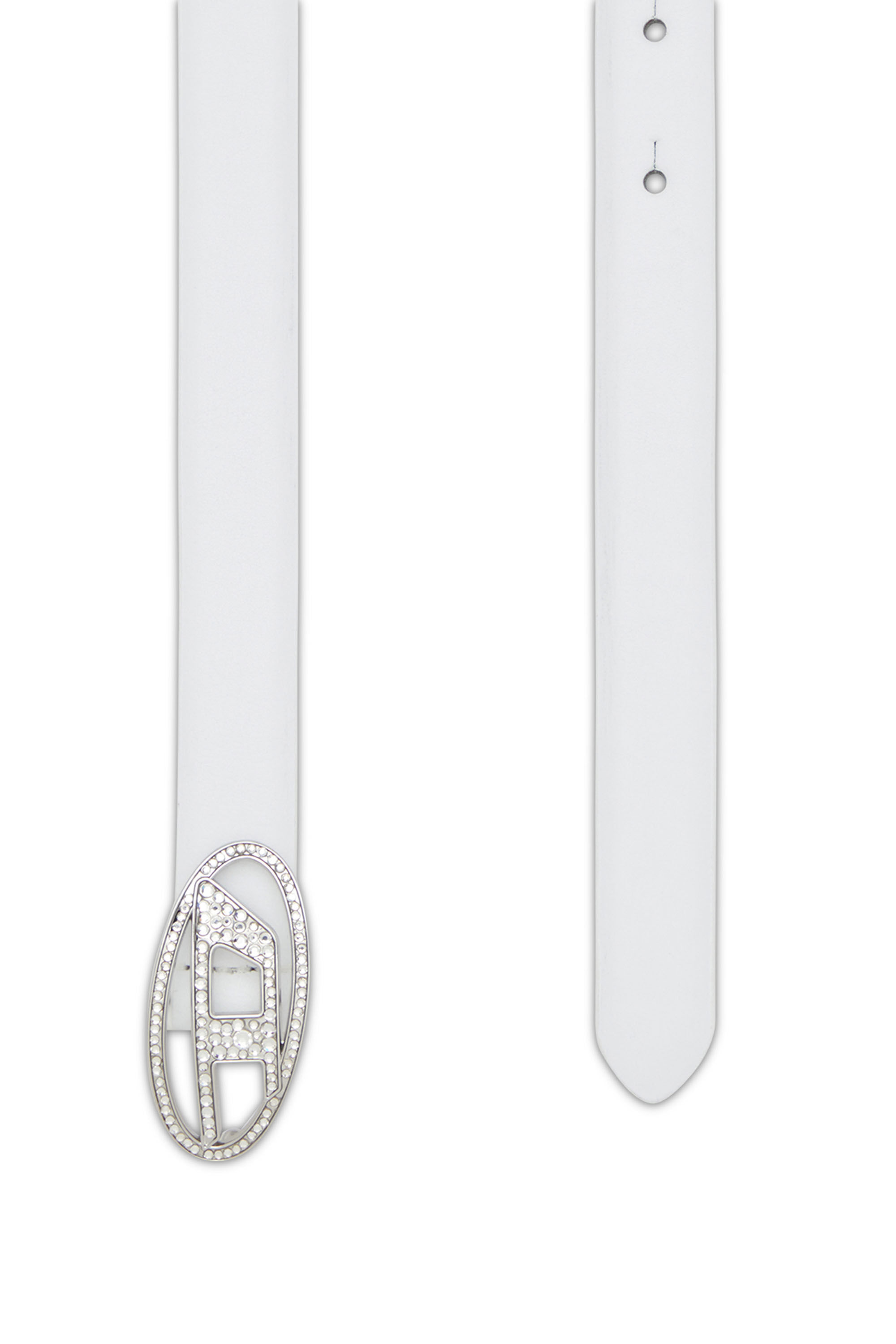 Diesel - B-1DR STRASS 20, Female's Slim leather belt with crystal buckle in White - 2