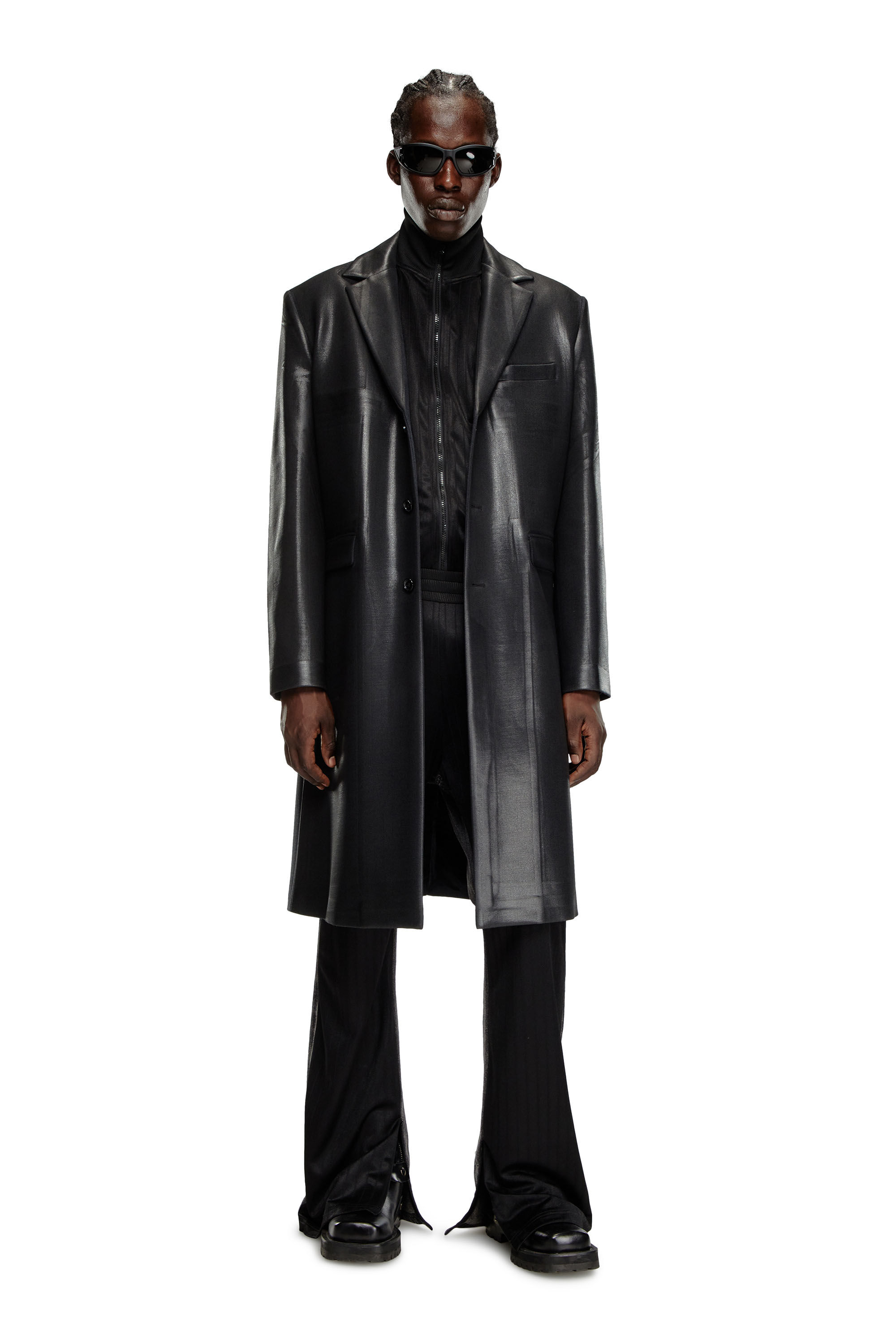 Diesel - J-DENNER, Manteau en laine fraîche à fines rayures Homme in Noir - 1