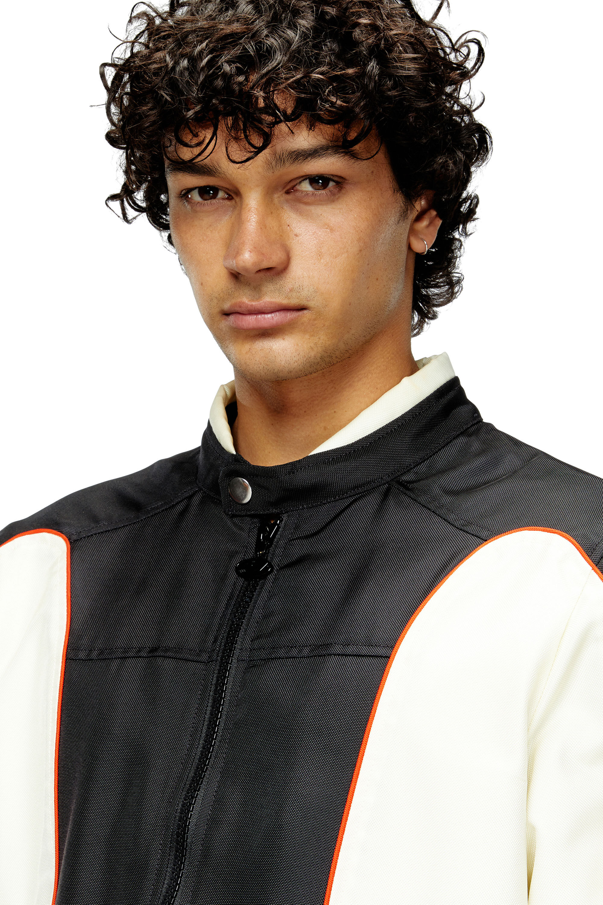 Diesel - J-BLINK-A, Male's Colour-block biker jacket with piping in White/Black - 4