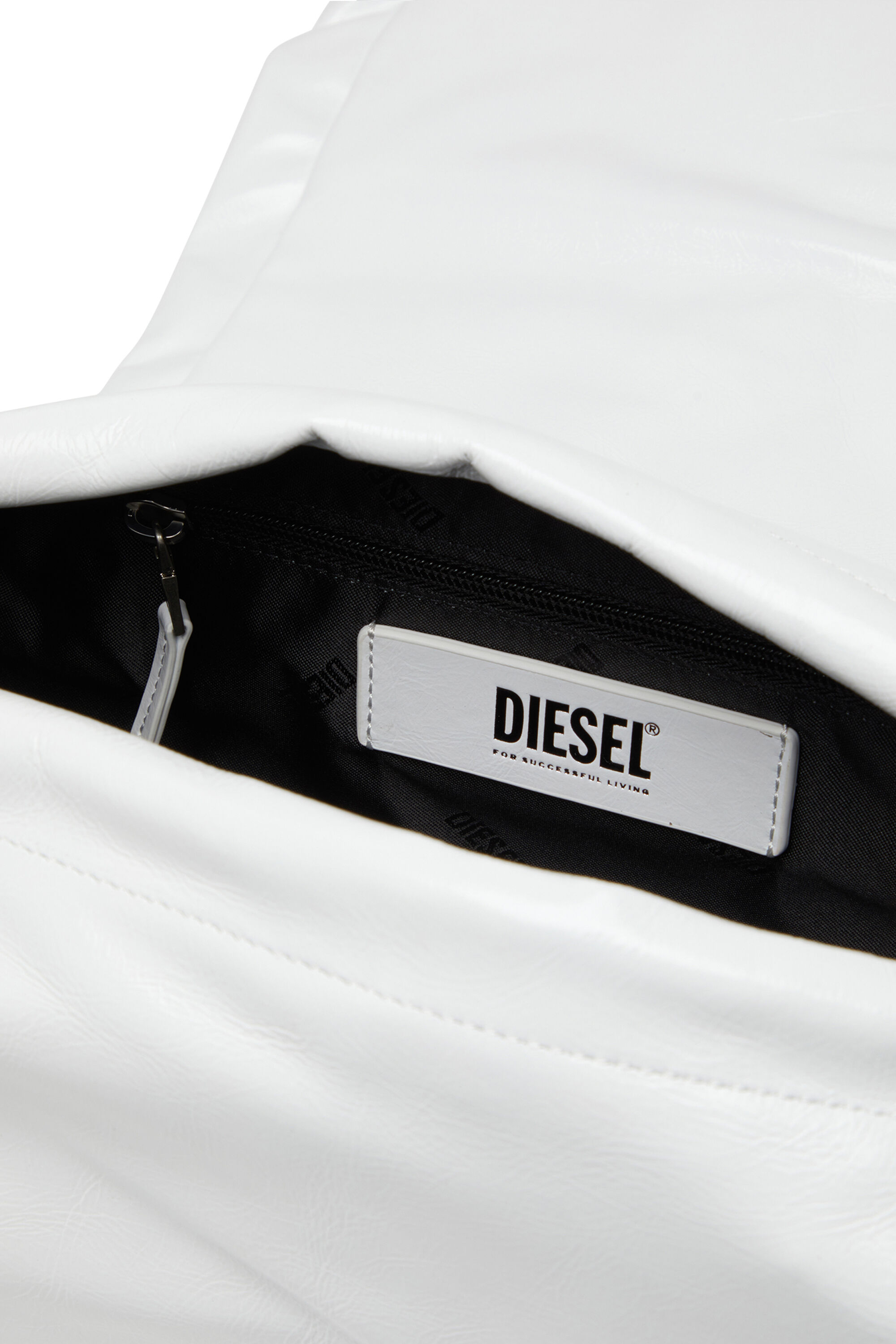Diesel - SCRUNCH-D SHOULDER M, Scrunch-D M-Sac à bandoulière en cuir brillant Femme in Blanc - 2