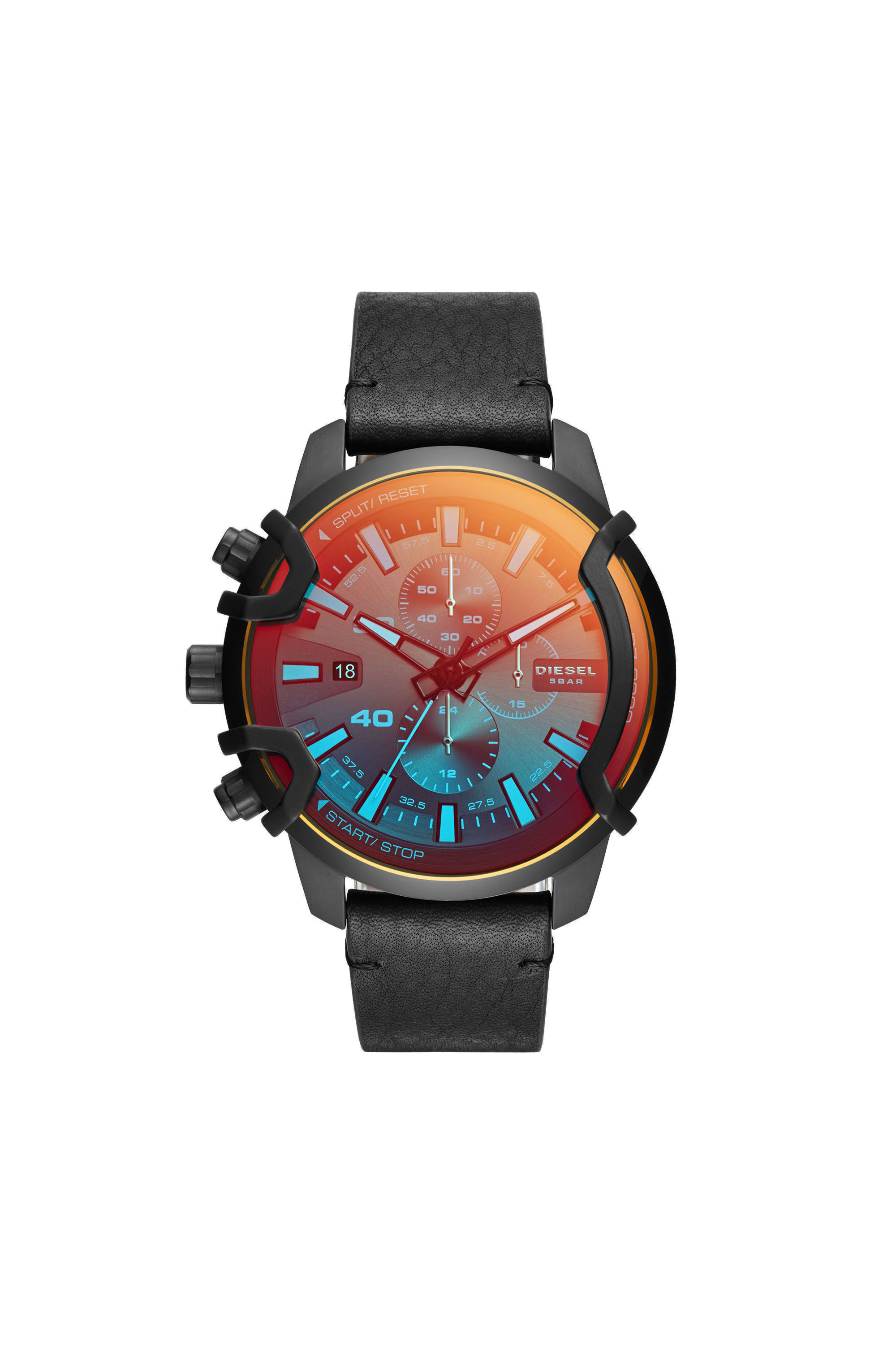Diesel - DZ4519, Montre chronographe Griffed en cuir noir Homme in Noir - 1