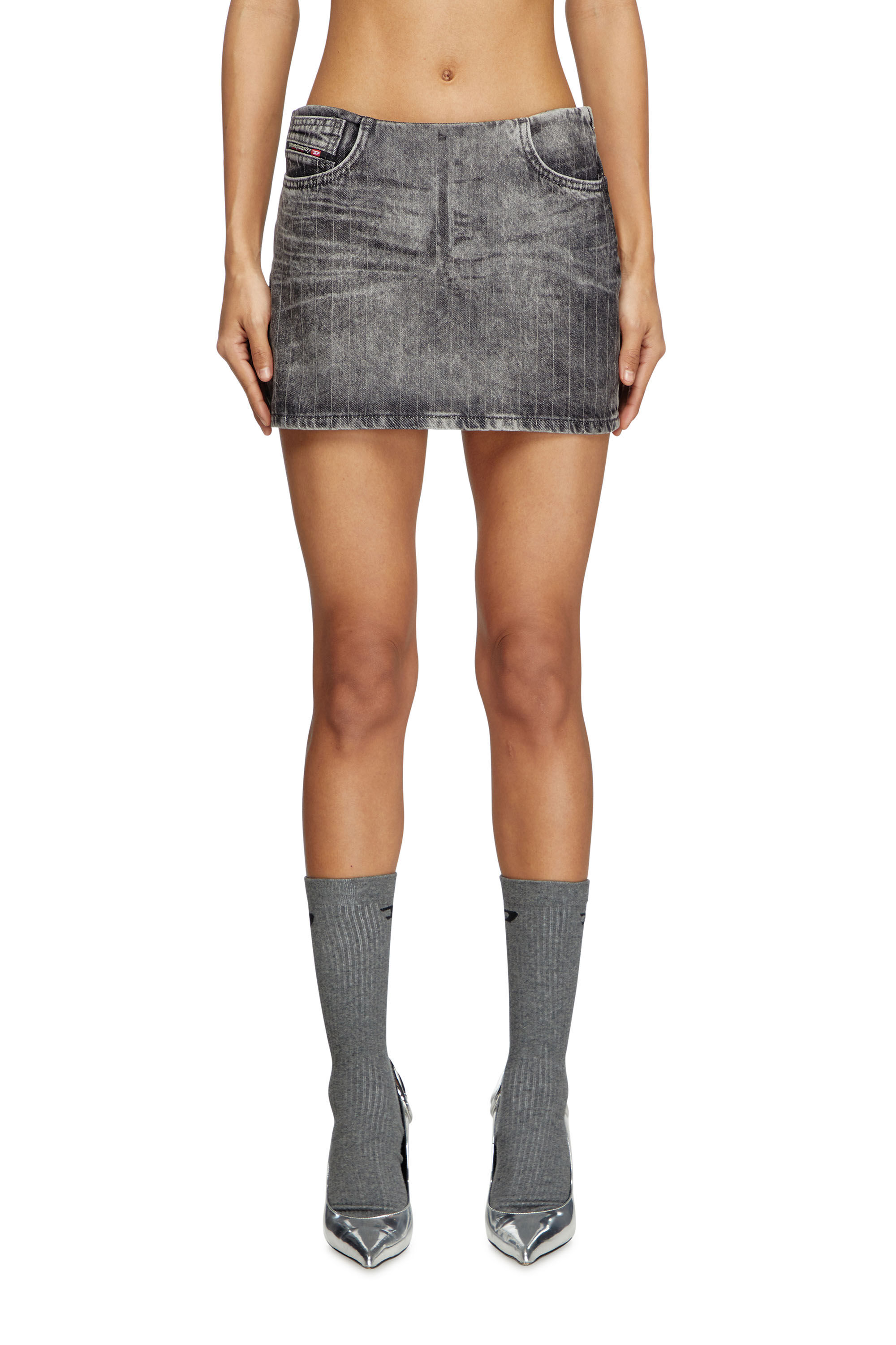 Diesel - DE-PRA-MINI-S3, Female's Miniskirt in tailoring pinstripe denim in Grey - 3
