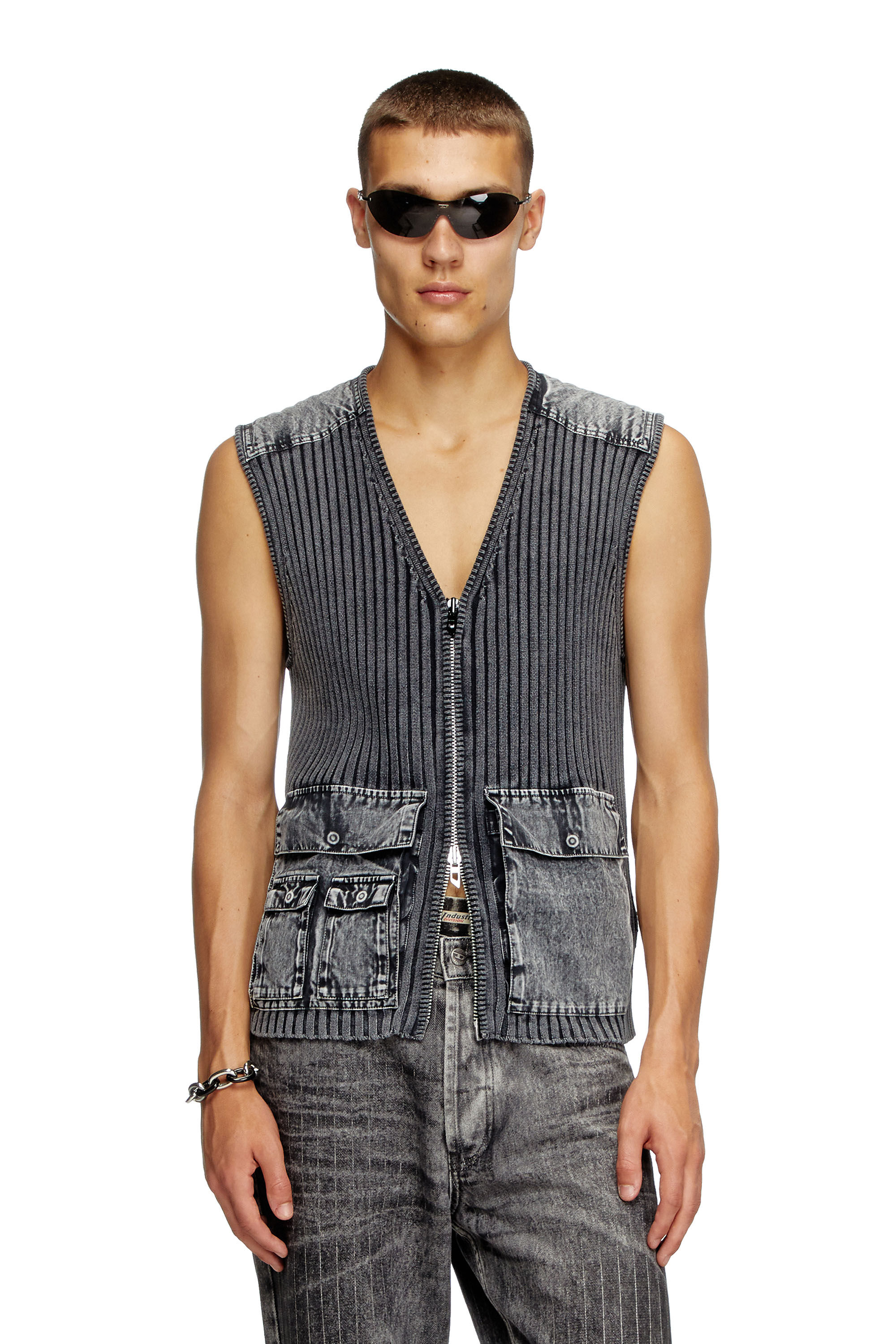 Diesel - K-MARGIE, Male's Utility vest with contrast panels in Dark Grey - 3