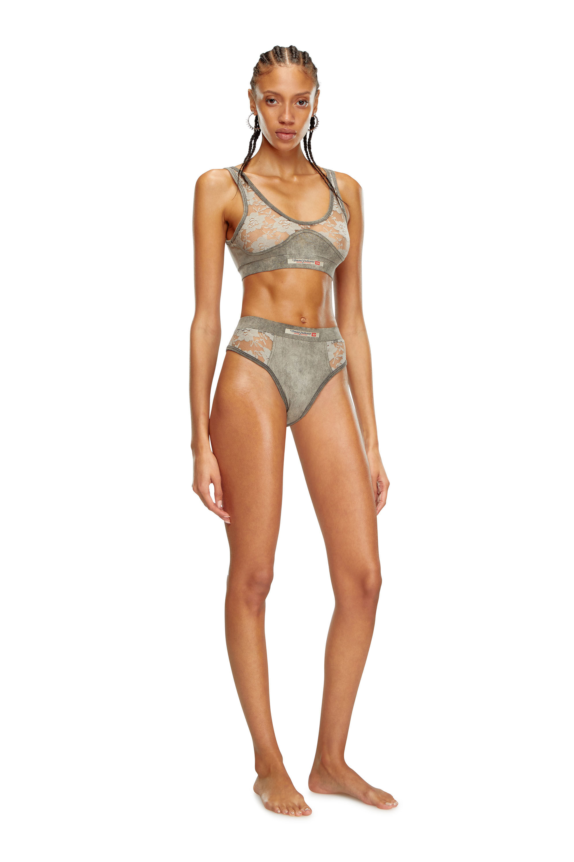 Diesel - UFPN-DENIM-LACE-BIKINI-BRIEF, Female's Marbled briefs with lace panels in Dark Grey - 2