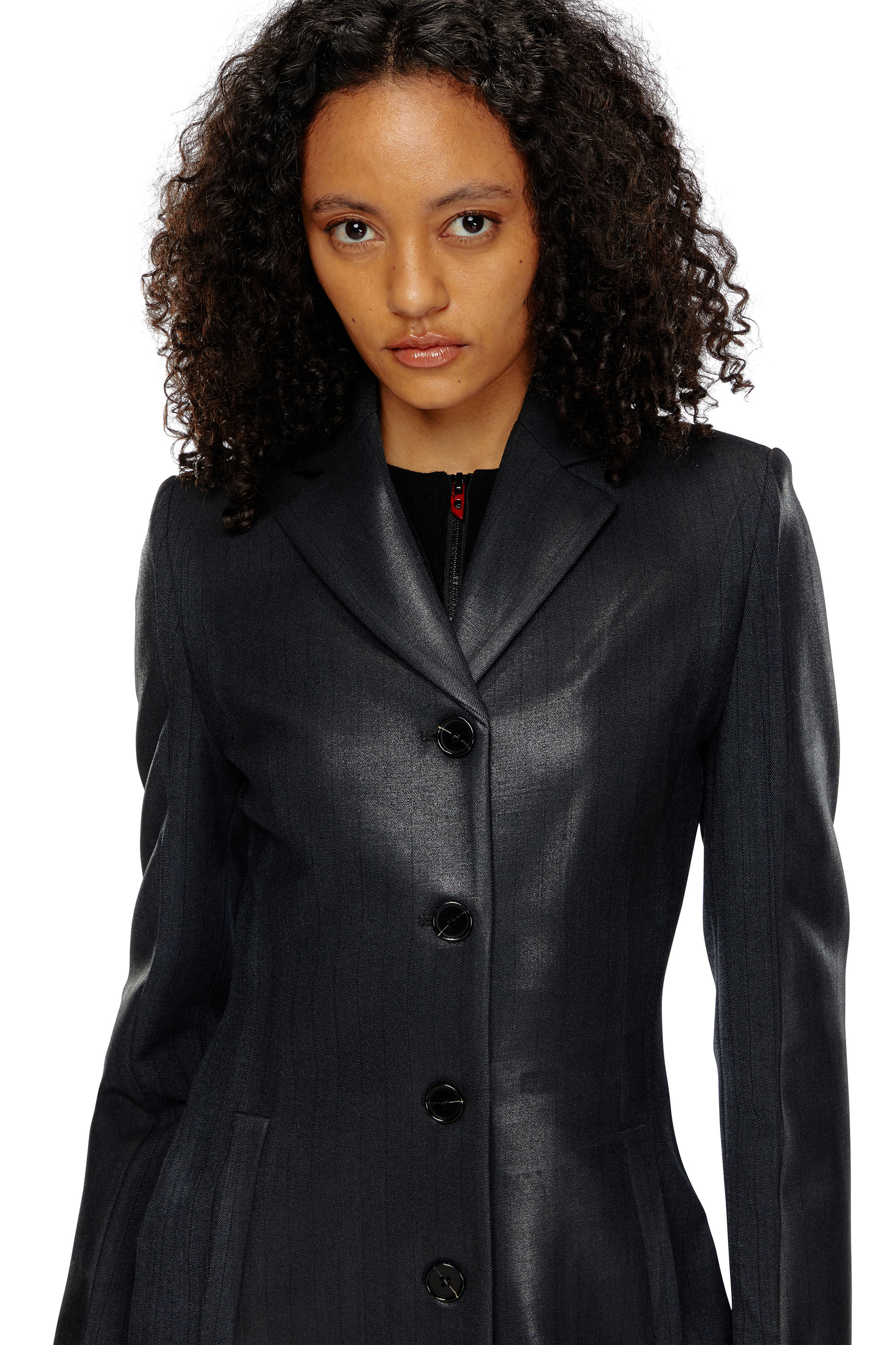 Diesel - G-LAMOUR, Female's Pinstripe jacket with coated front in Black - 4