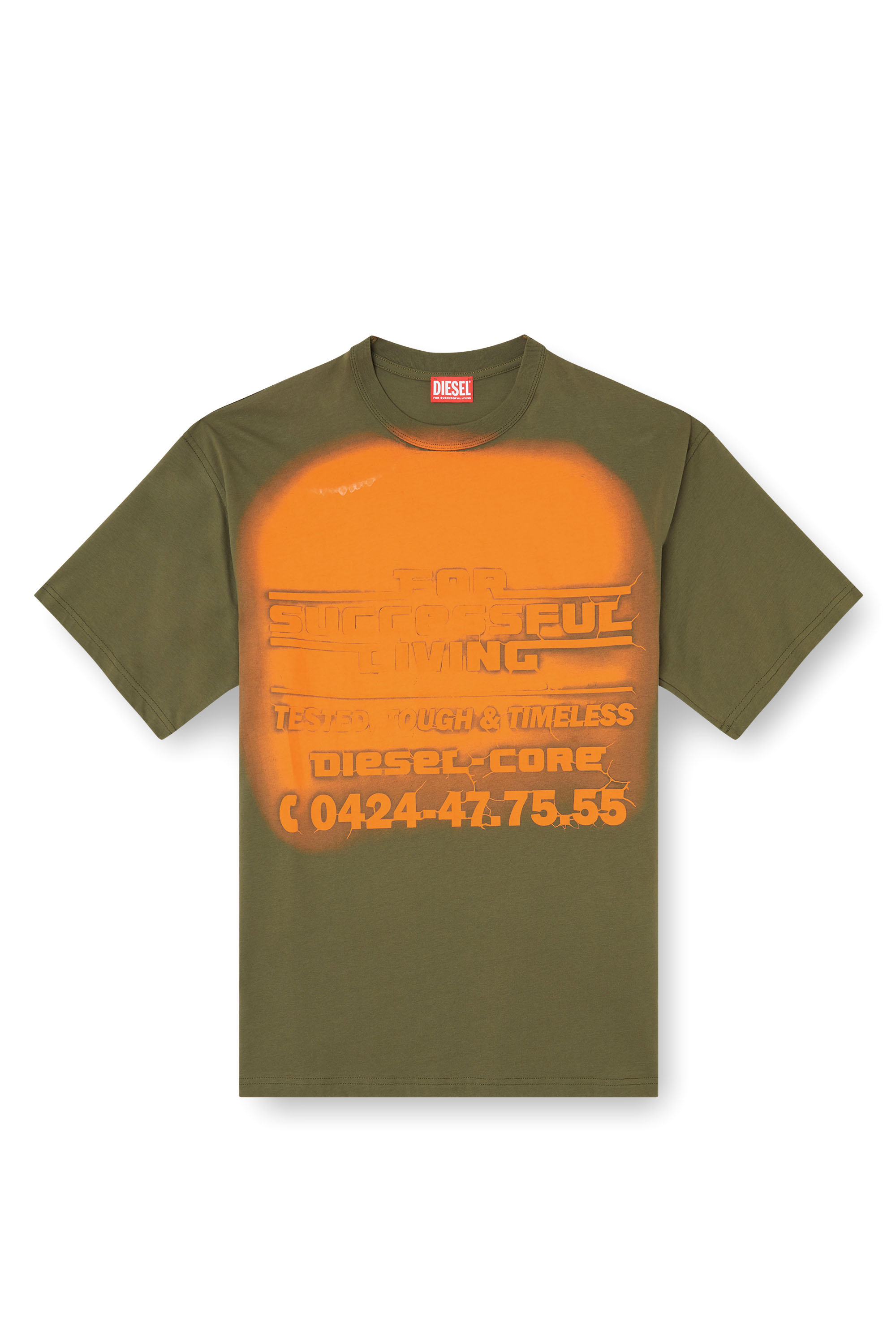 Diesel - T-BOXT-R15, Male's T-shirt with blowout logo graphic in Military Green - 3