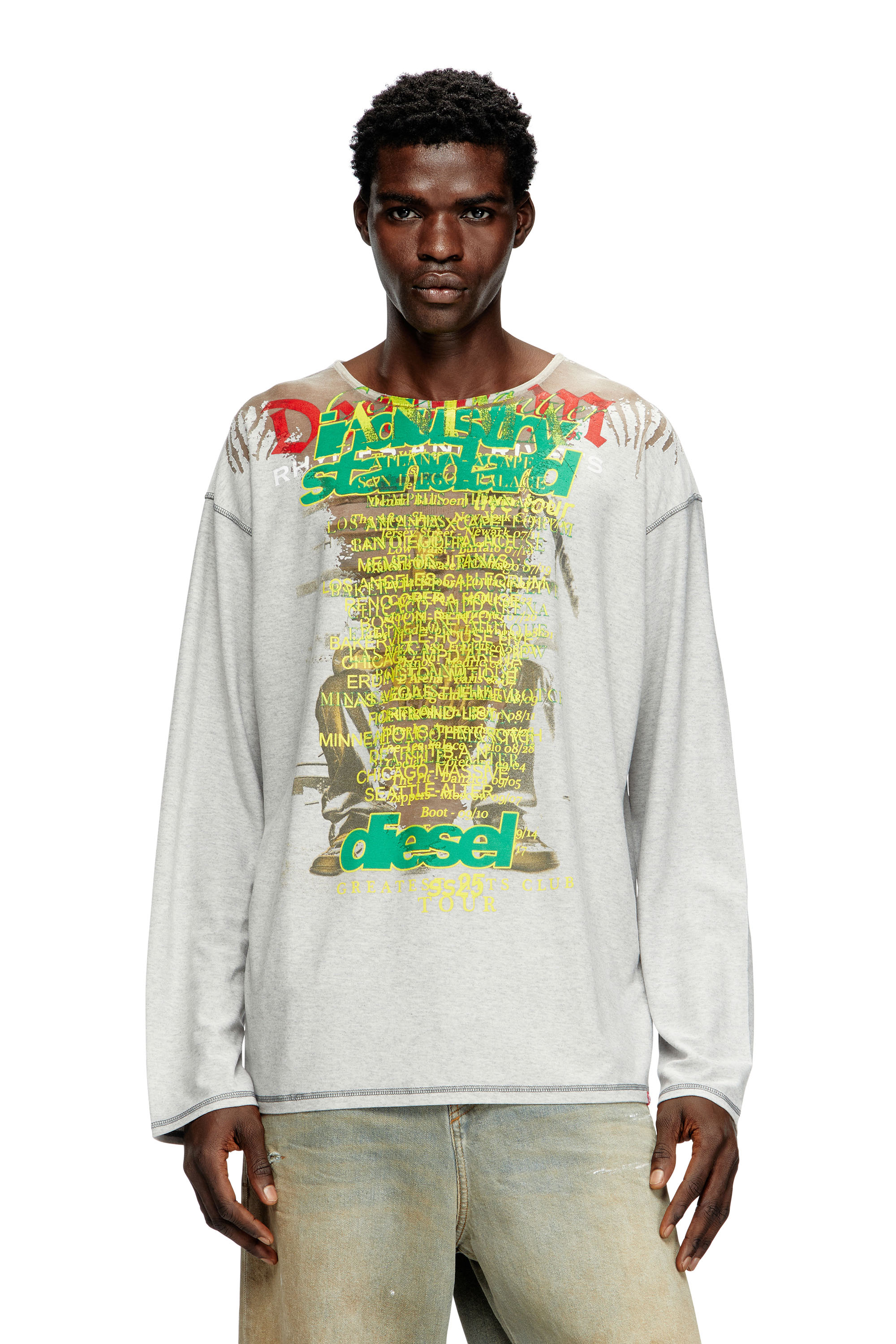 Diesel - T-JERRY-B, T-shirt à manches longues avec imprimé paroles Mixte in Gris - 1