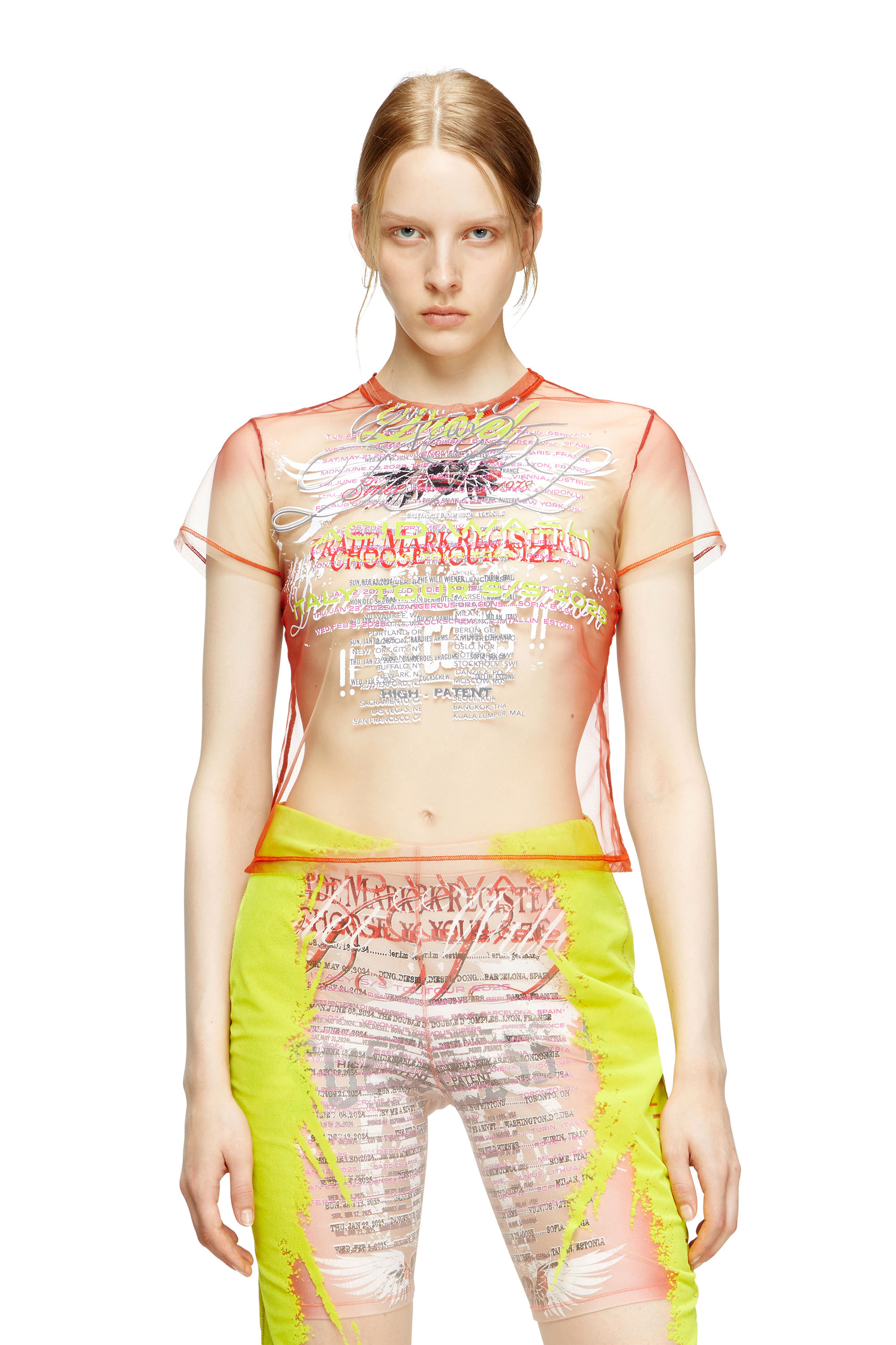 Diesel - T-YRAC, Haut transparent avec imprimé paroles Femme in Rose - 1