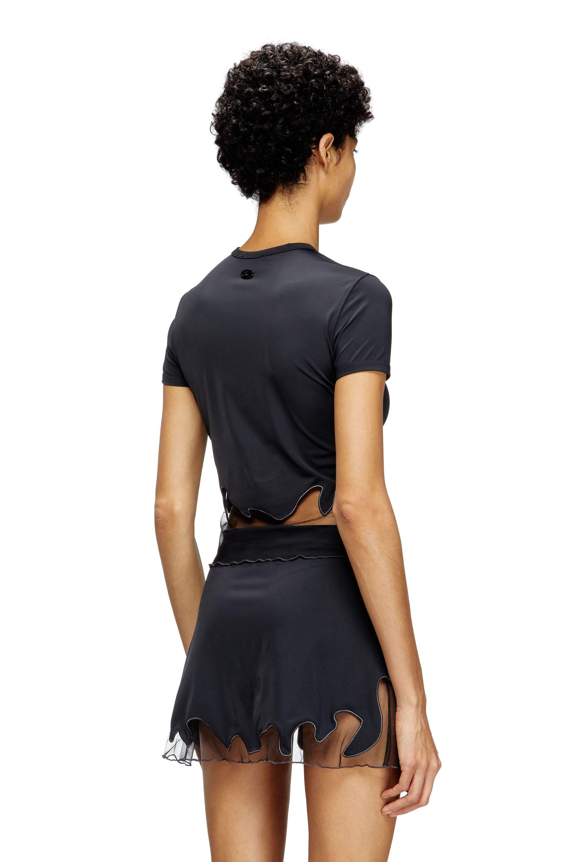 Diesel - T-INLAY-R1, T-shirt en nylon avec insert en tulle Femme in Noir - 3