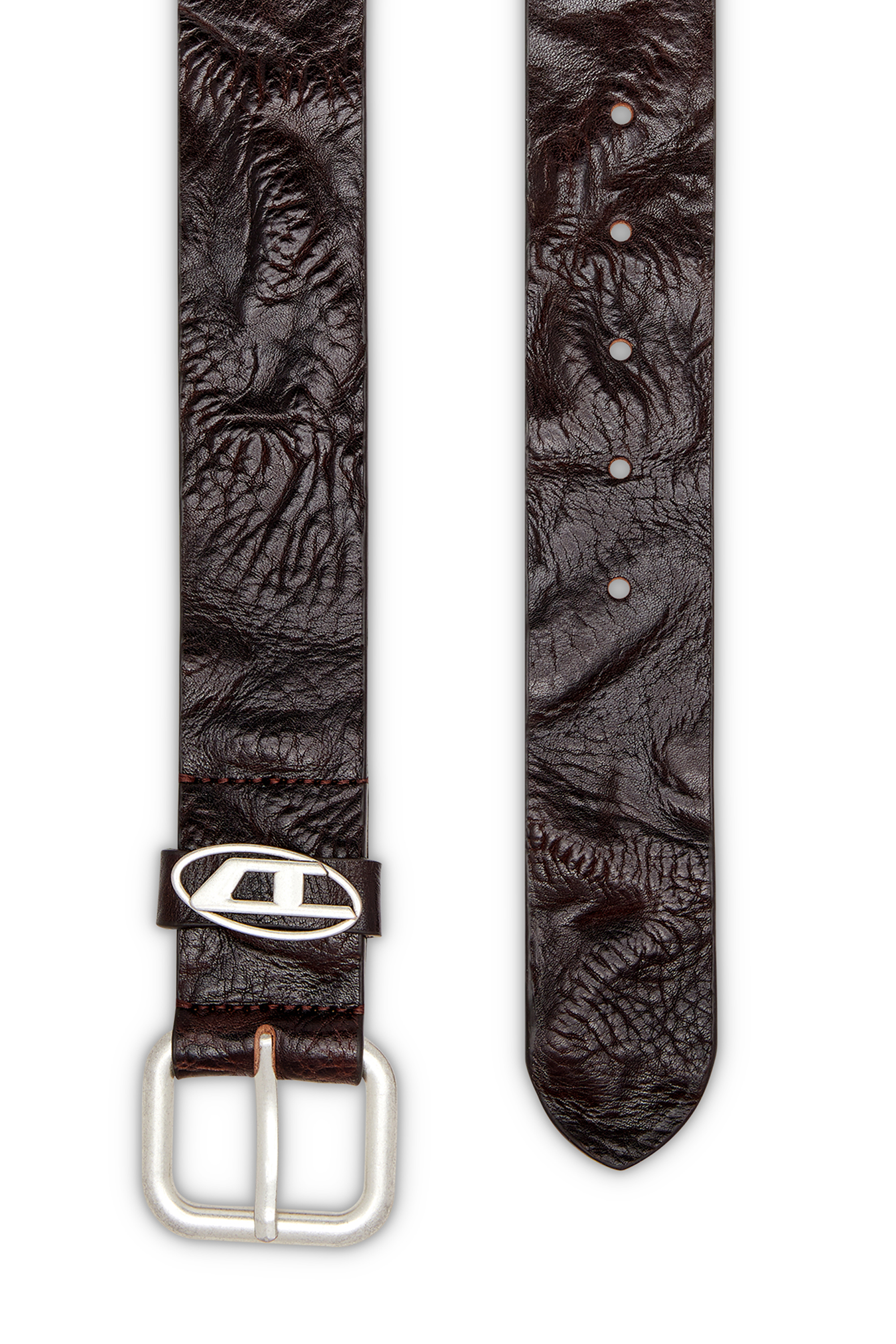 Diesel - B-1DR OVAL D LOOP, Ceinture 3.9 cm en cuir froissé avec plaque à logo Mixte in Marron - 2
