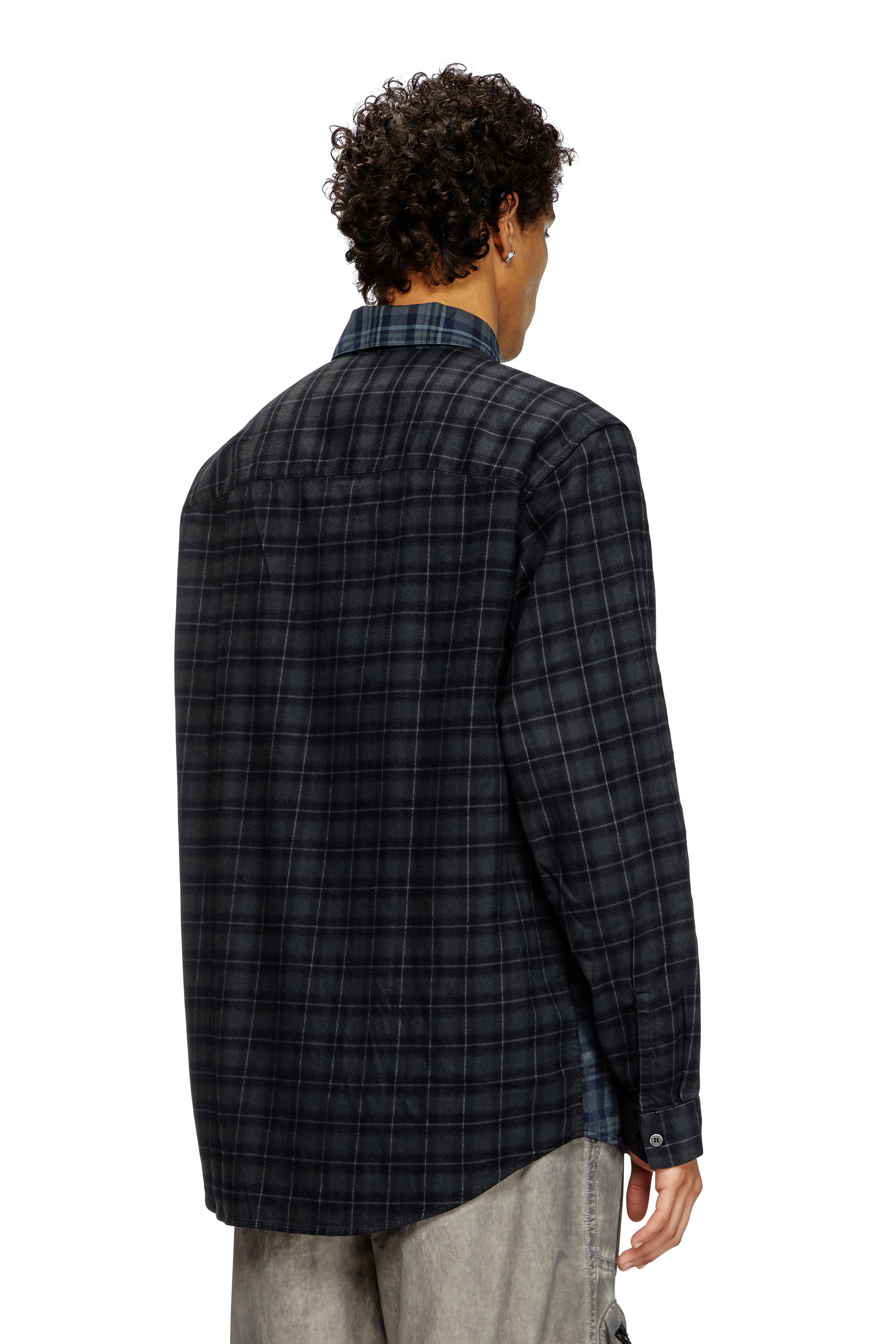 Diesel - S-SIMPLY-CHECK, Male's Spliced check flannel shirt in Black/Blue - 4