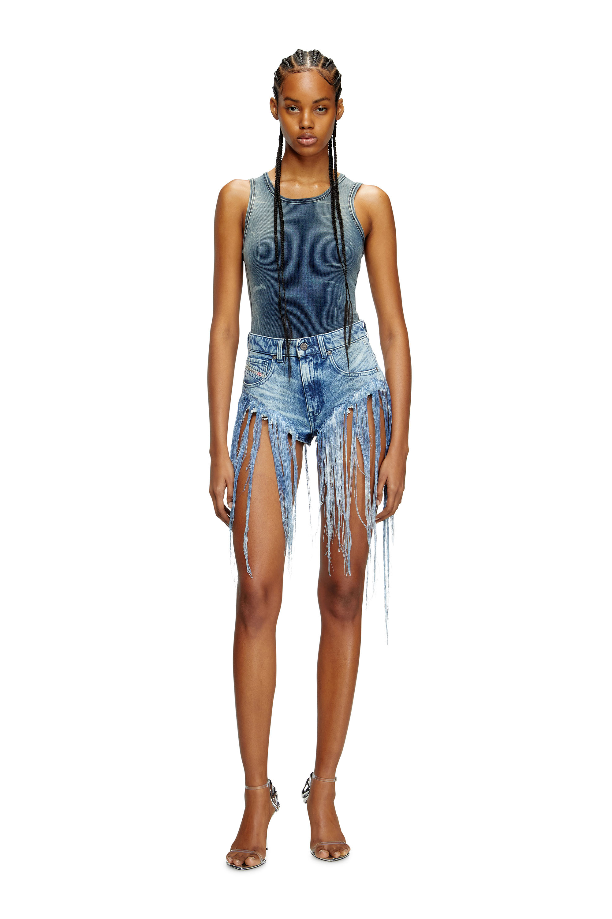 Diesel - DE-JIZZ-FSG, Female's Shorts in distressed fringed denim in Medium Blue - 2