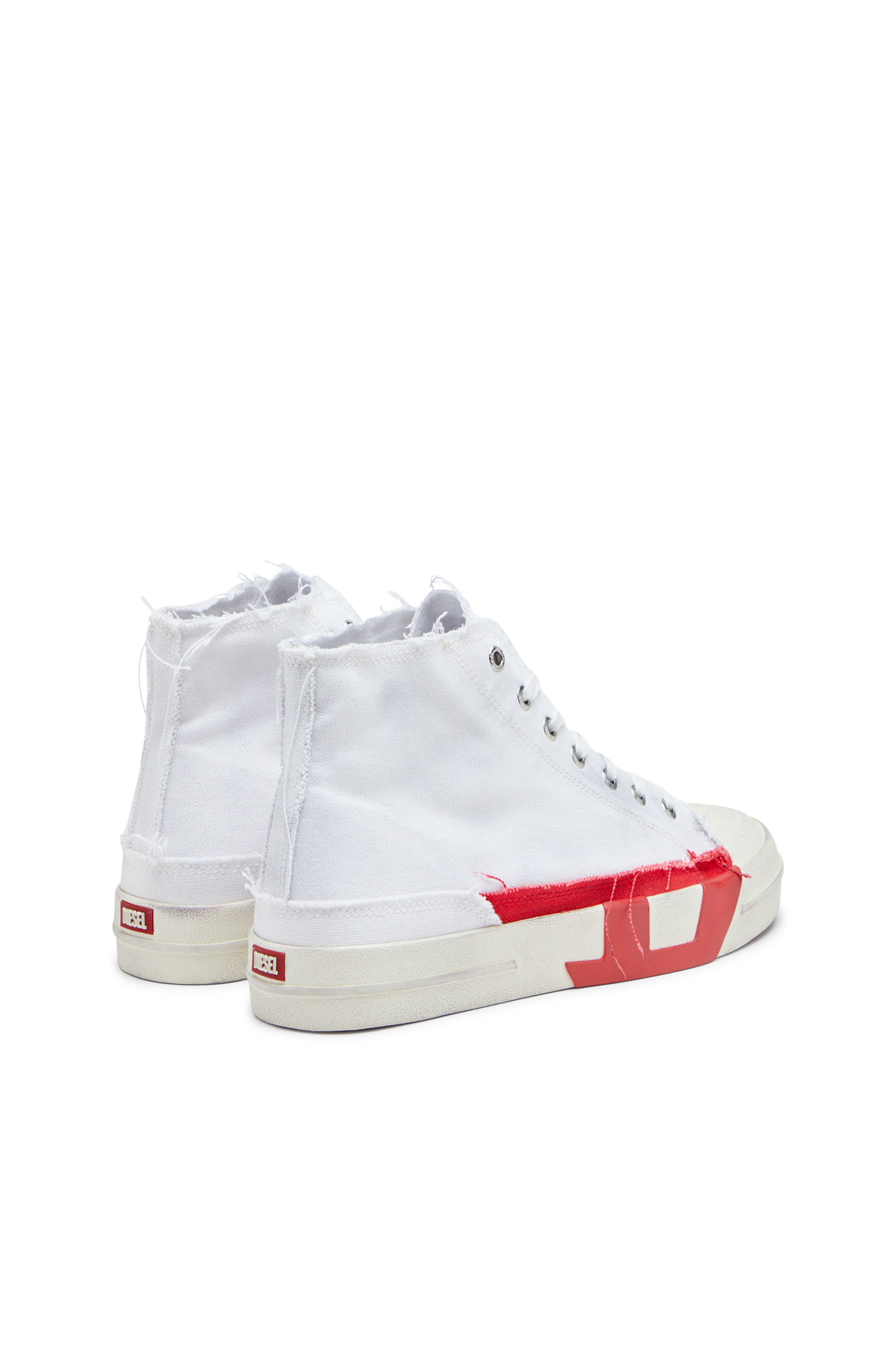 Diesel - S-D-VERSE MID, Male's S-D-Verse-Dirty-effect high-top canvas sneakers in White/Red - 3