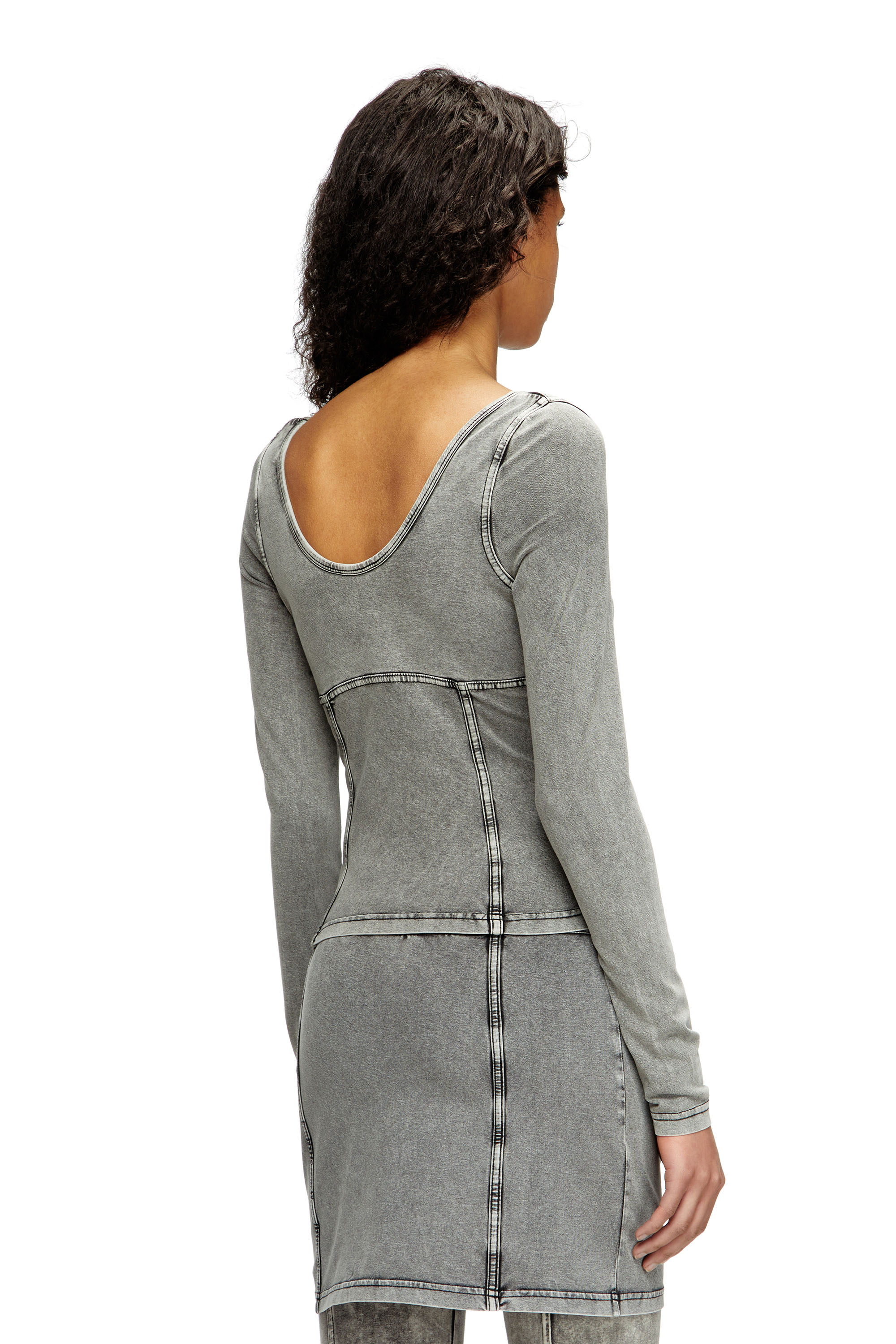 Diesel - T-ELIN, Top à manches longues à effet denim Femme in Gris - 3