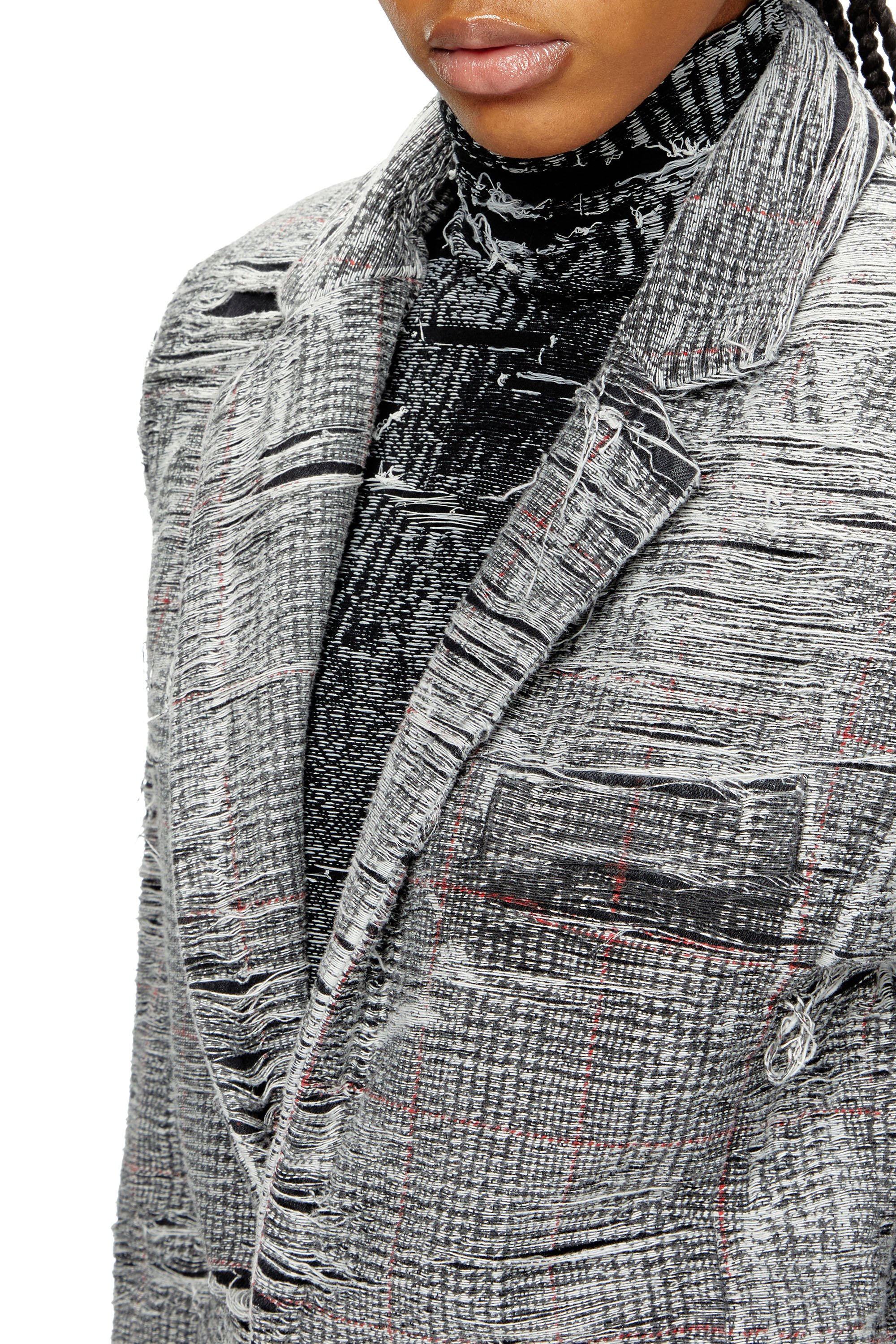 Diesel - DE-PHONIX-FSG, Female's Blazer in distressed Prince of Wales denim in Grey - 4