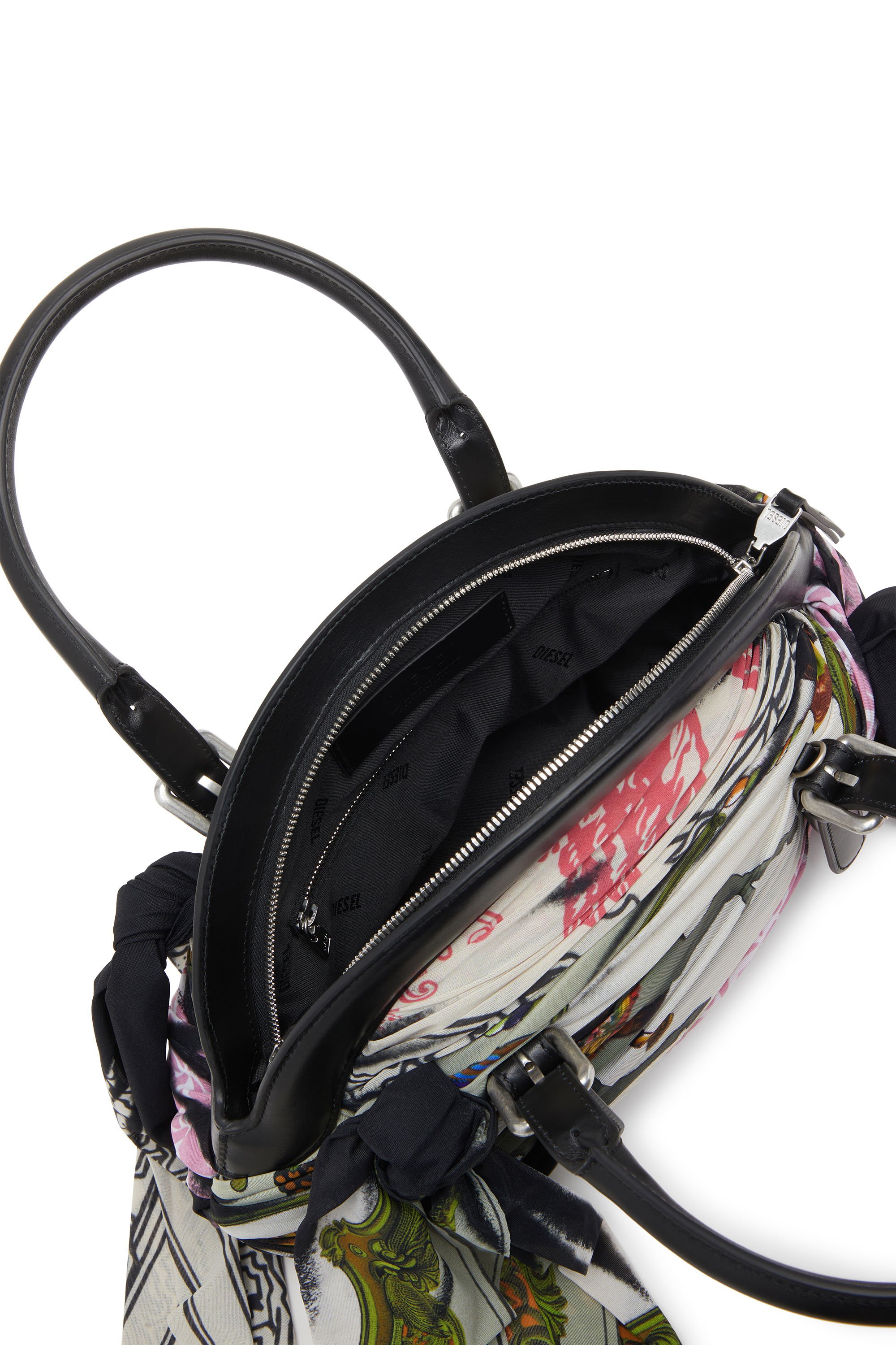 Diesel - TRASH-D TOP HANDLE, Female's Trash-D-Bandana handbag in leather and jersey in Black/White - 4