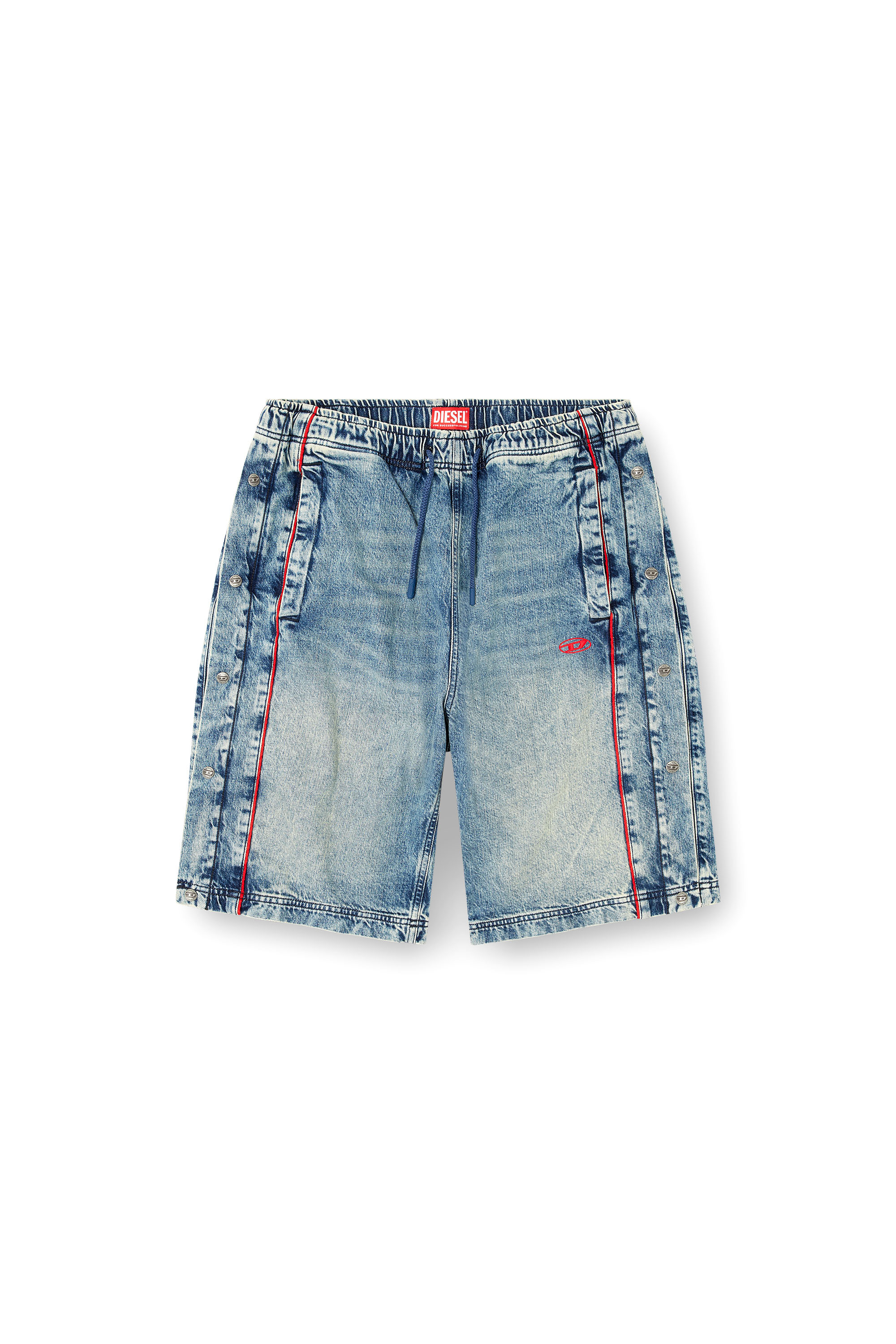 Diesel - D-AXFOR-SHORT-S, Unisex's Denim shorts with red piping in Medium Blue - 3