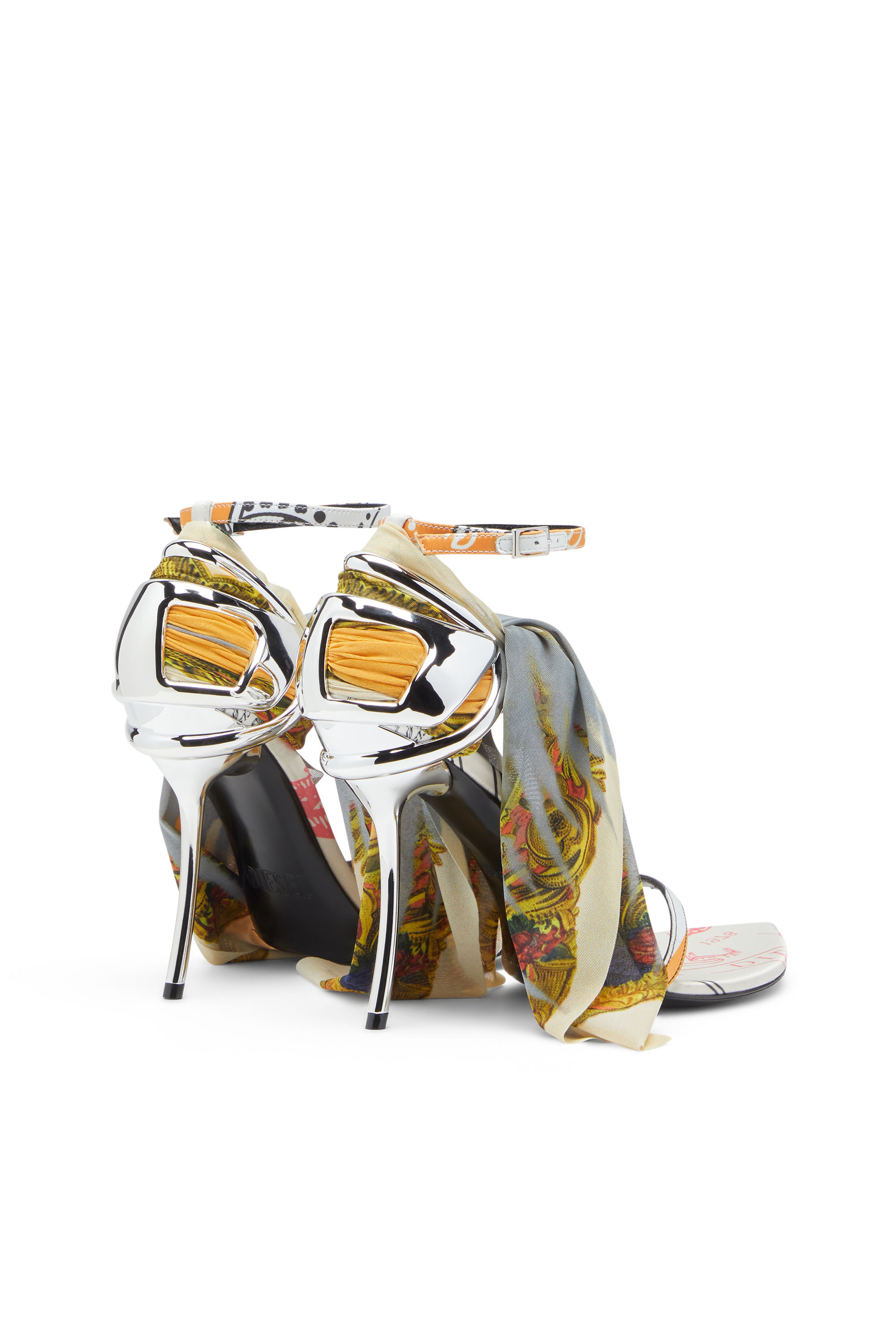 Diesel - D-TEN&HALF SDL BANDANA, Female's D-Ten&Half-Bandana stiletto sandals in satin in Yellow/Grey - 3
