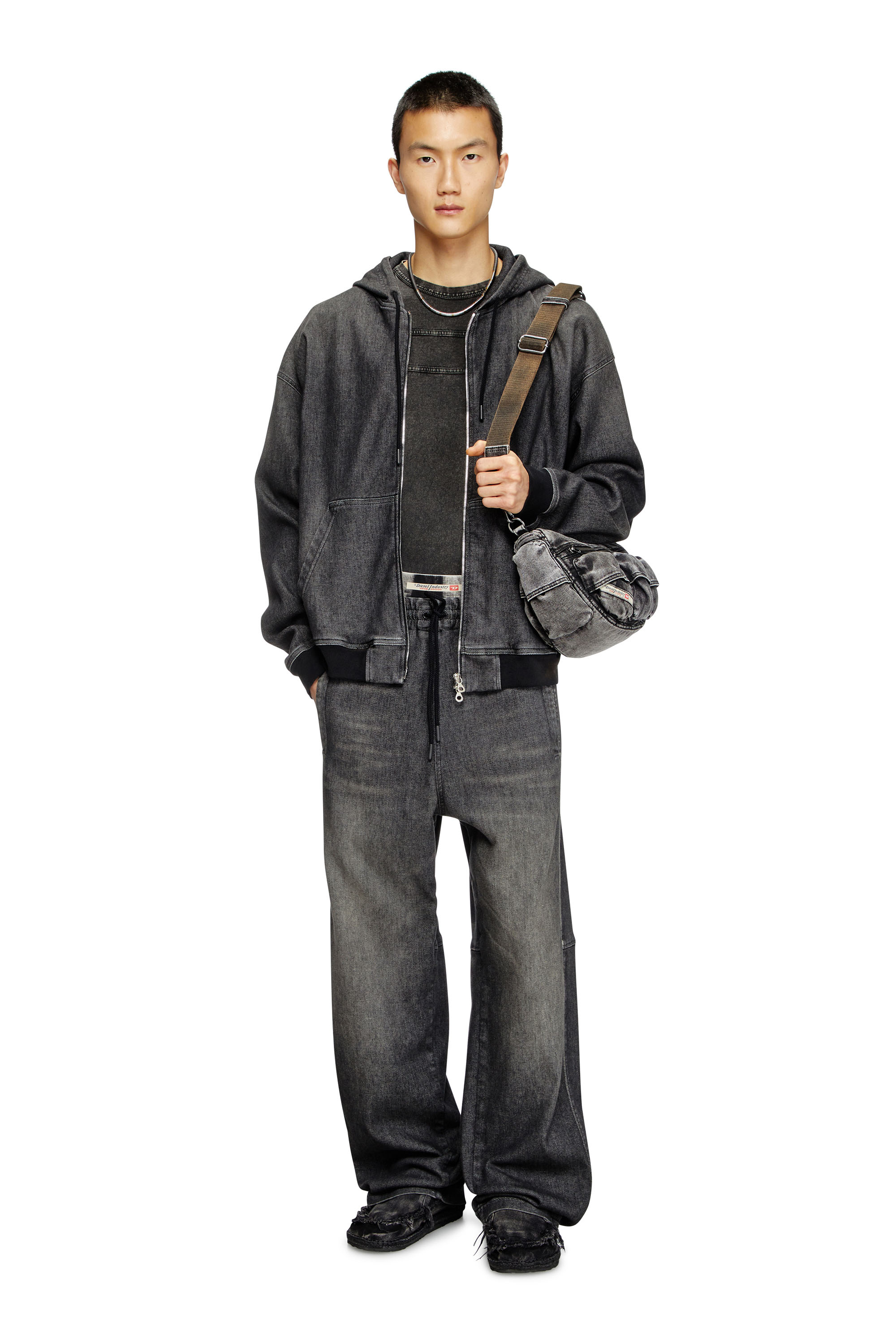 Diesel - D-GIRI-S TRACK, Sweat-shirt à capuche zippé en Track Denim effet sali Mixte in Noir - 3
