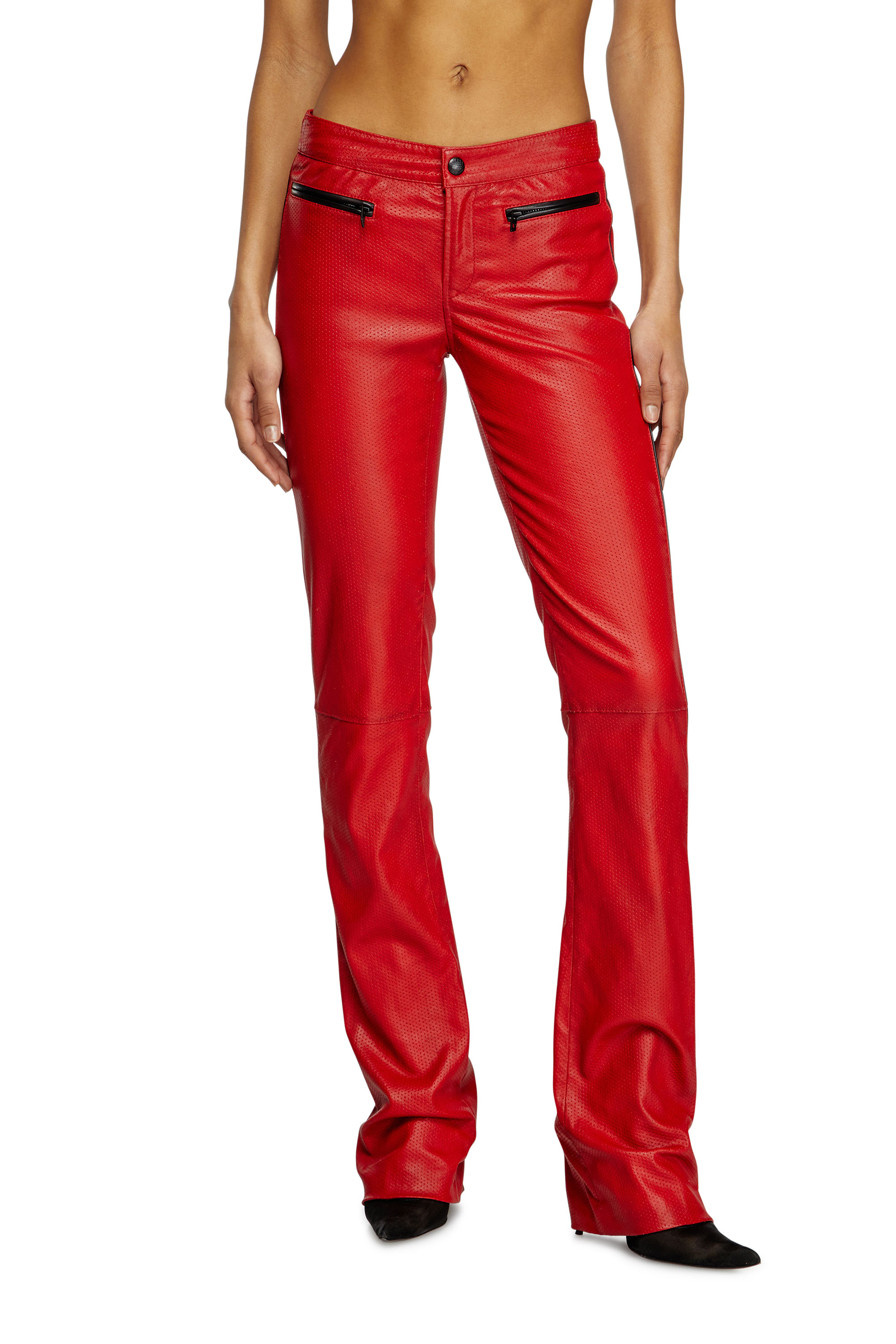 Diesel - L-INSEY, Female's Biker pants in perforated stretch leather in Red - 1