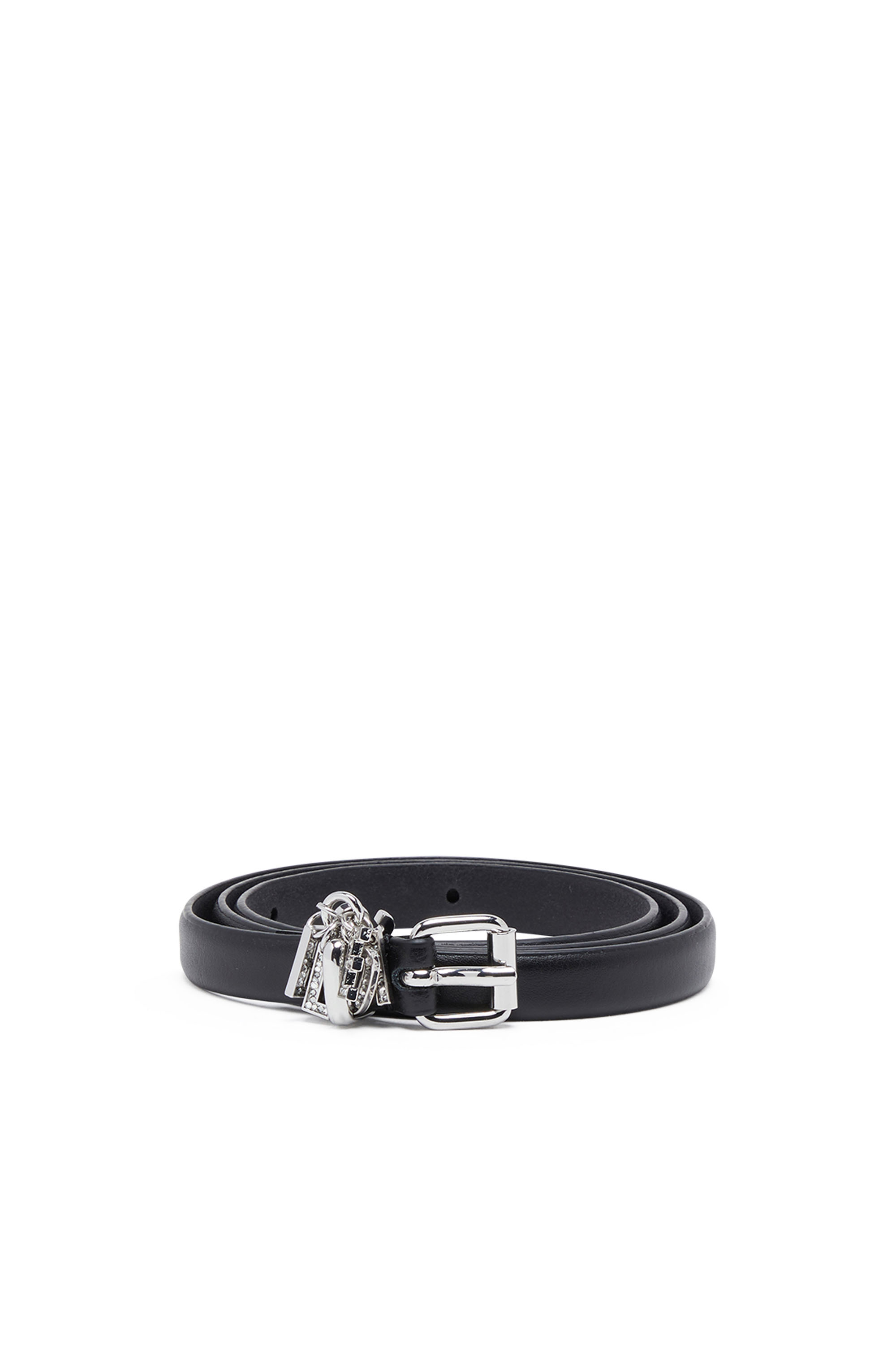 Diesel - B-CHARM-LOOP, Ceinture 1.4 cm en cuir avec breloques à logo en cristaux Femme in Noir - 1