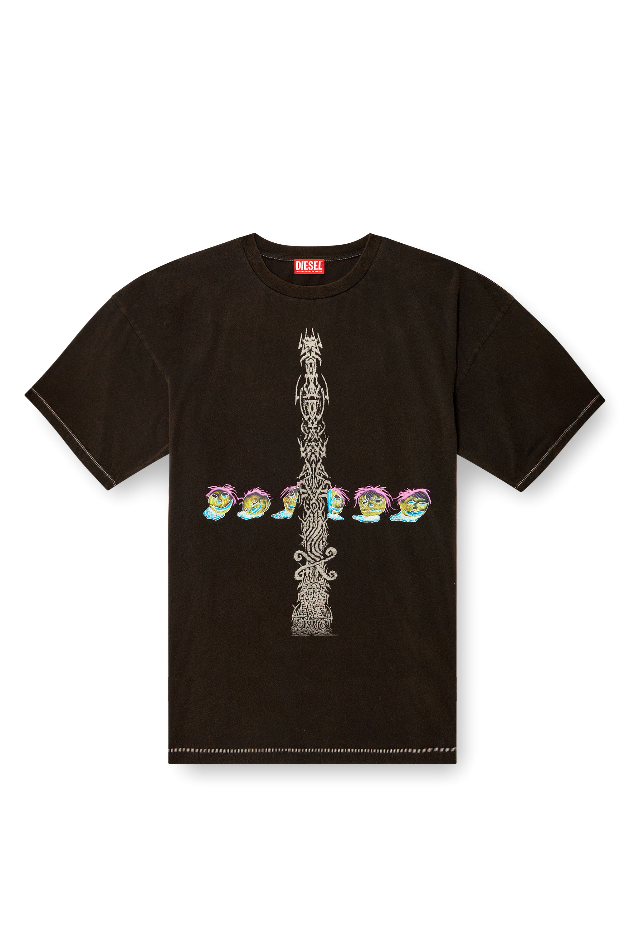 Diesel - T-BOXT-R4, Male's Acid-wash T-shirt with printed graphics in Black - 3