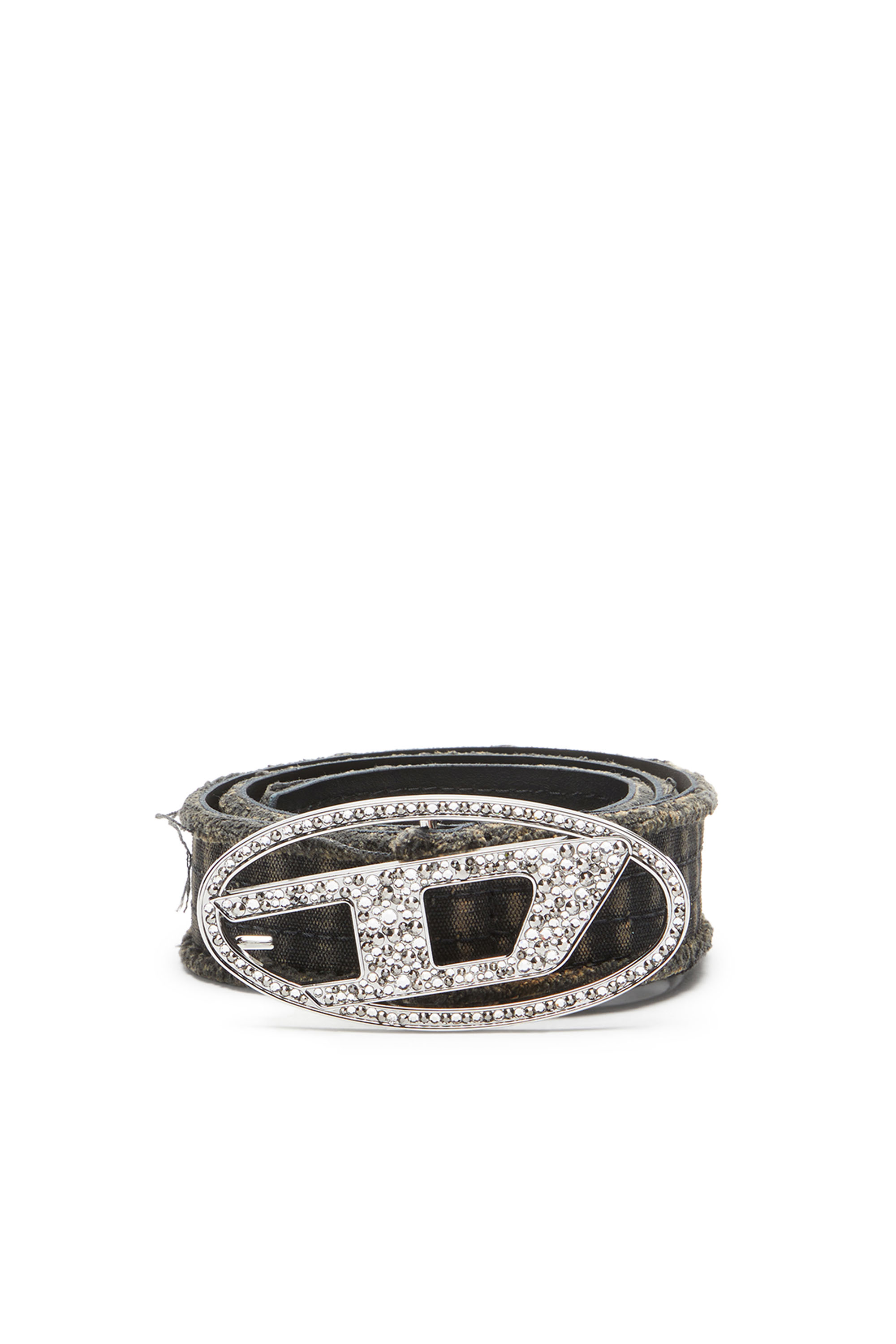 Diesel - B-1DR STRASS, Female's Canvas and leather belt with crystals in Black - 1