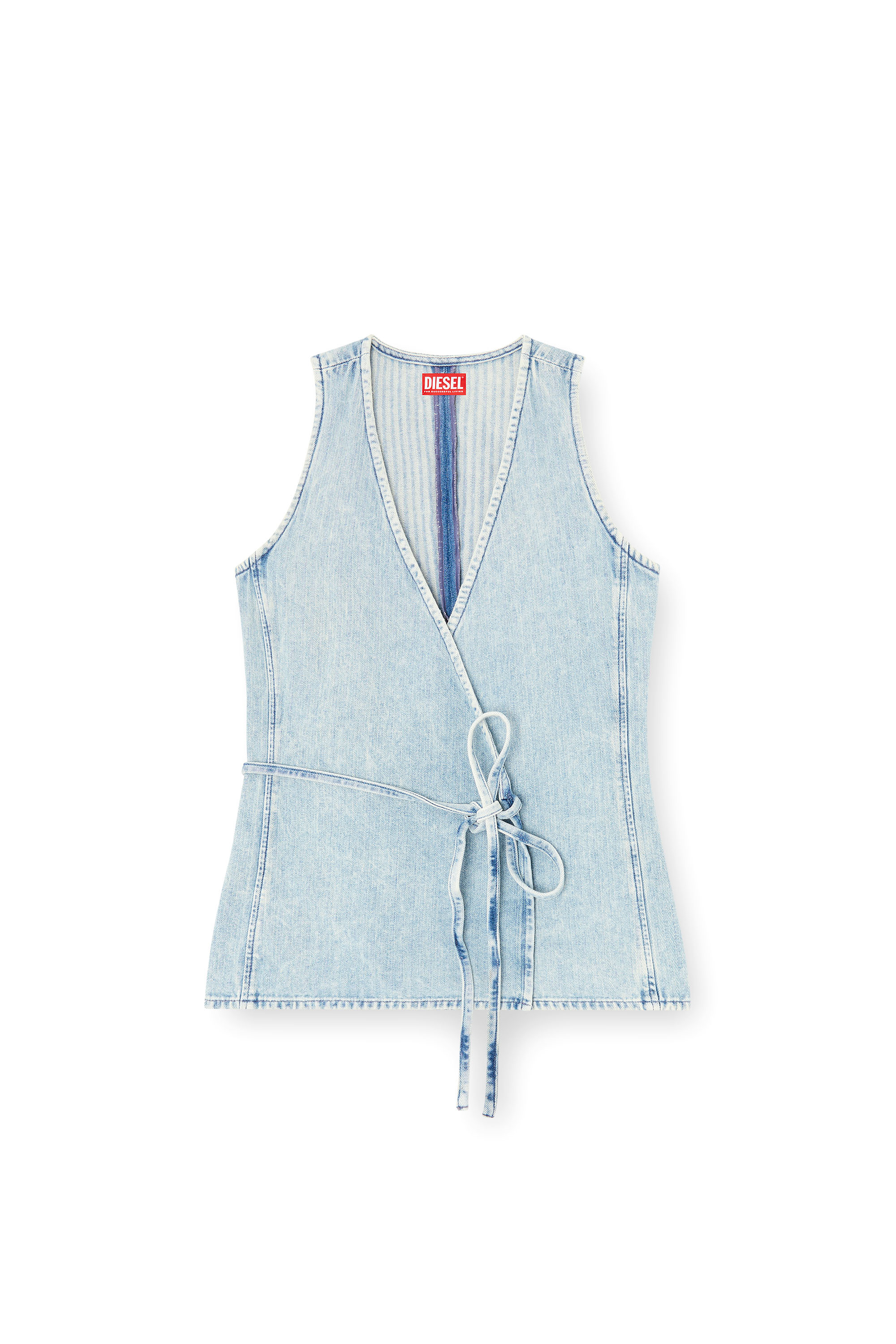 Diesel - DE-VERN, Female's Wrap top in herringbone denim in Light Blue - 4
