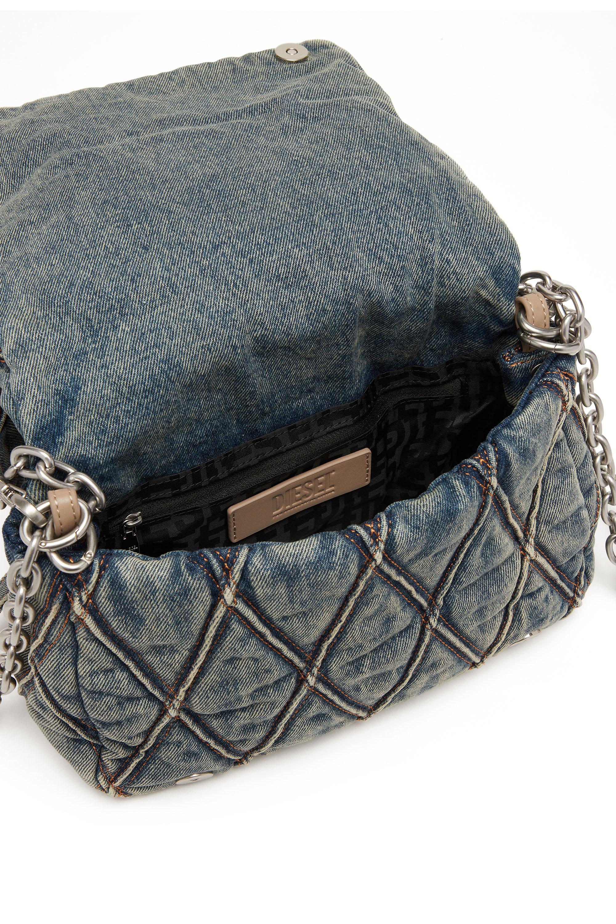 Diesel - CHARM-D SHOULDER M, Charm-D M-Sac à main en denim matelassé Femme in Bleu - 4