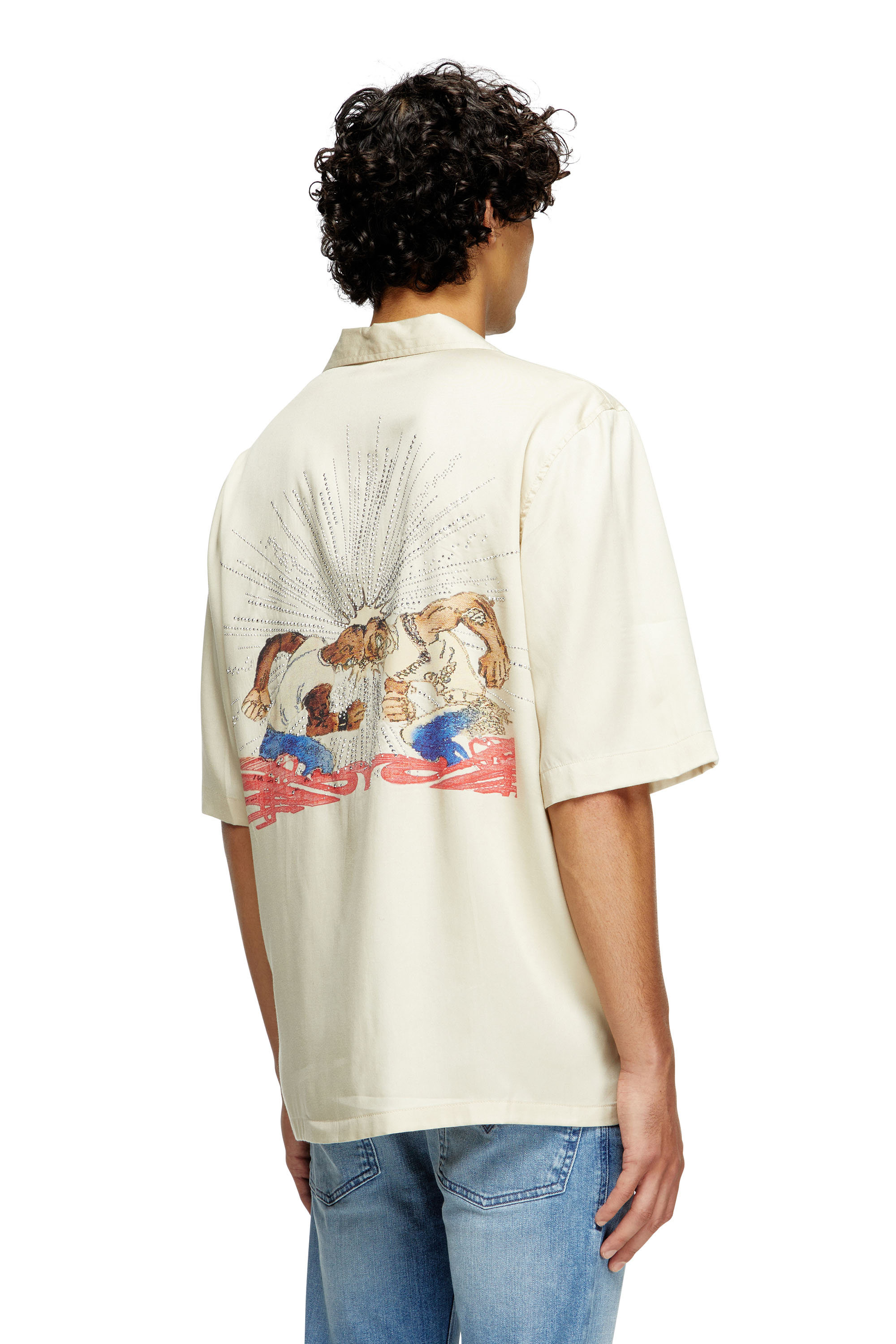 Diesel - S-BRACK-B-EPBR, Chemise en TENCEL™ avec motif graphique en strass Homme in Beige - 3