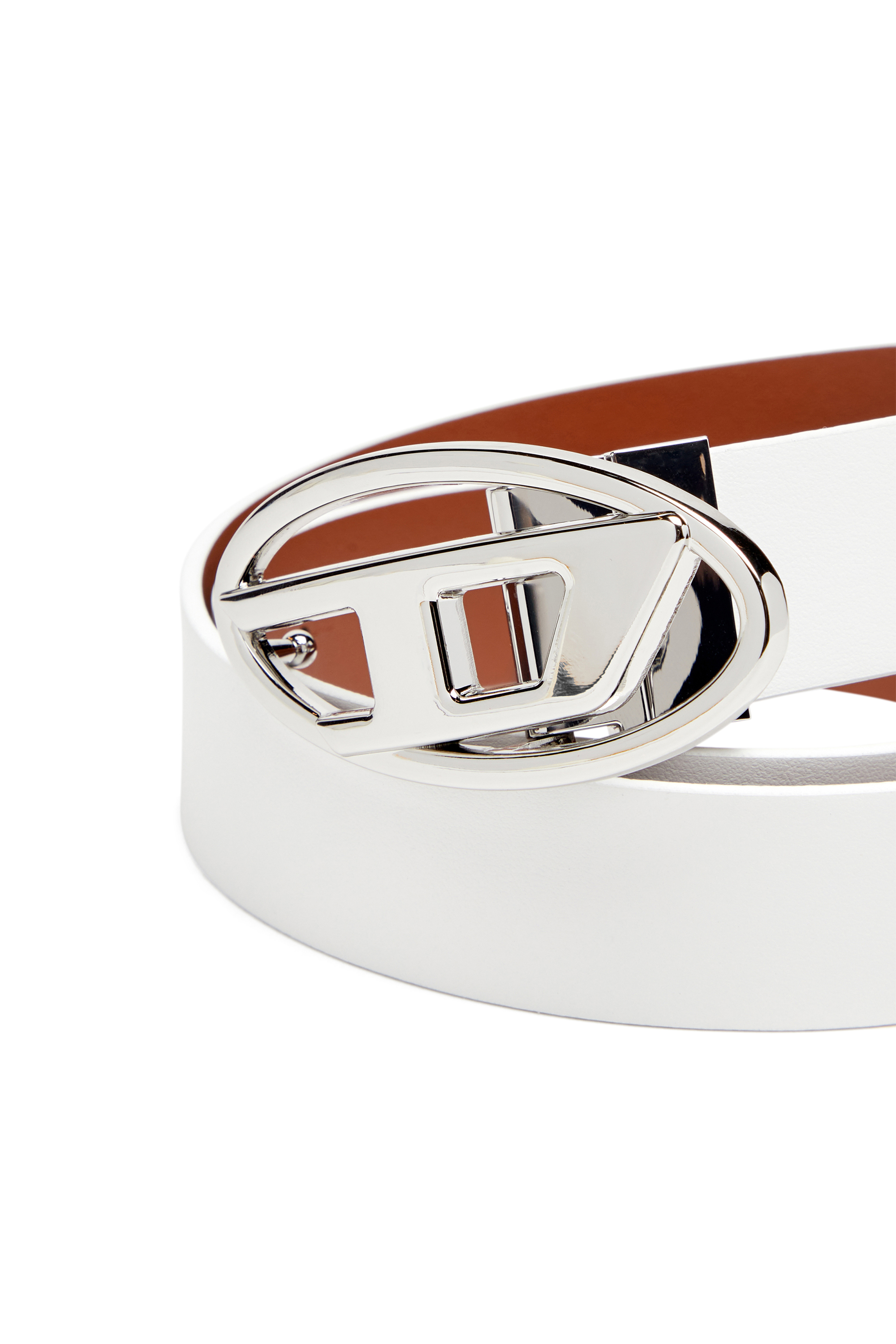 Diesel - B-1DR W REV II 30, Female's Reversible leather belt with Oval D buckle in White - 3