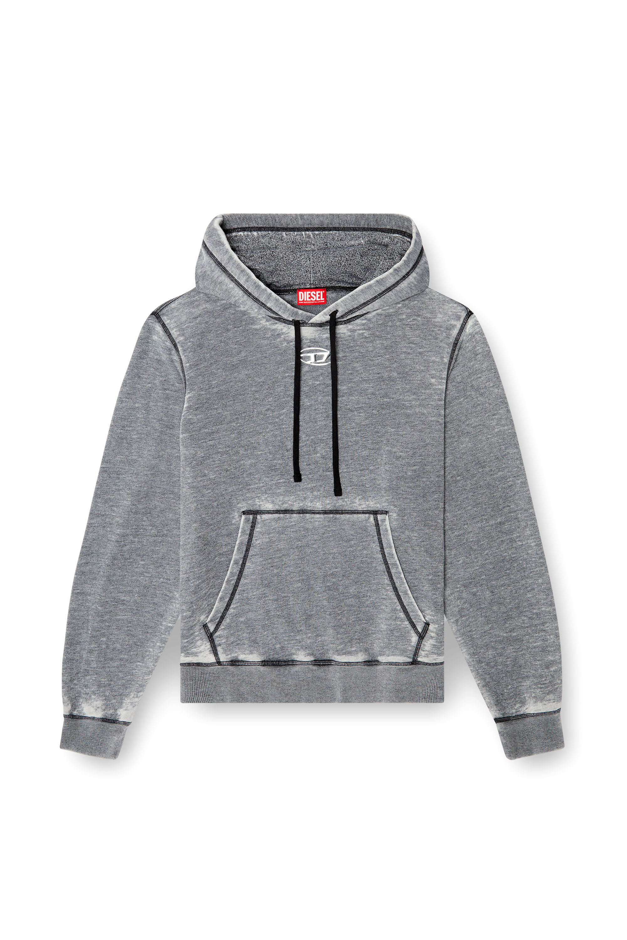 Diesel - S-GINN-HOOD-PAK, Male's Burnout hoodie with metal-look logo in Grey - 3