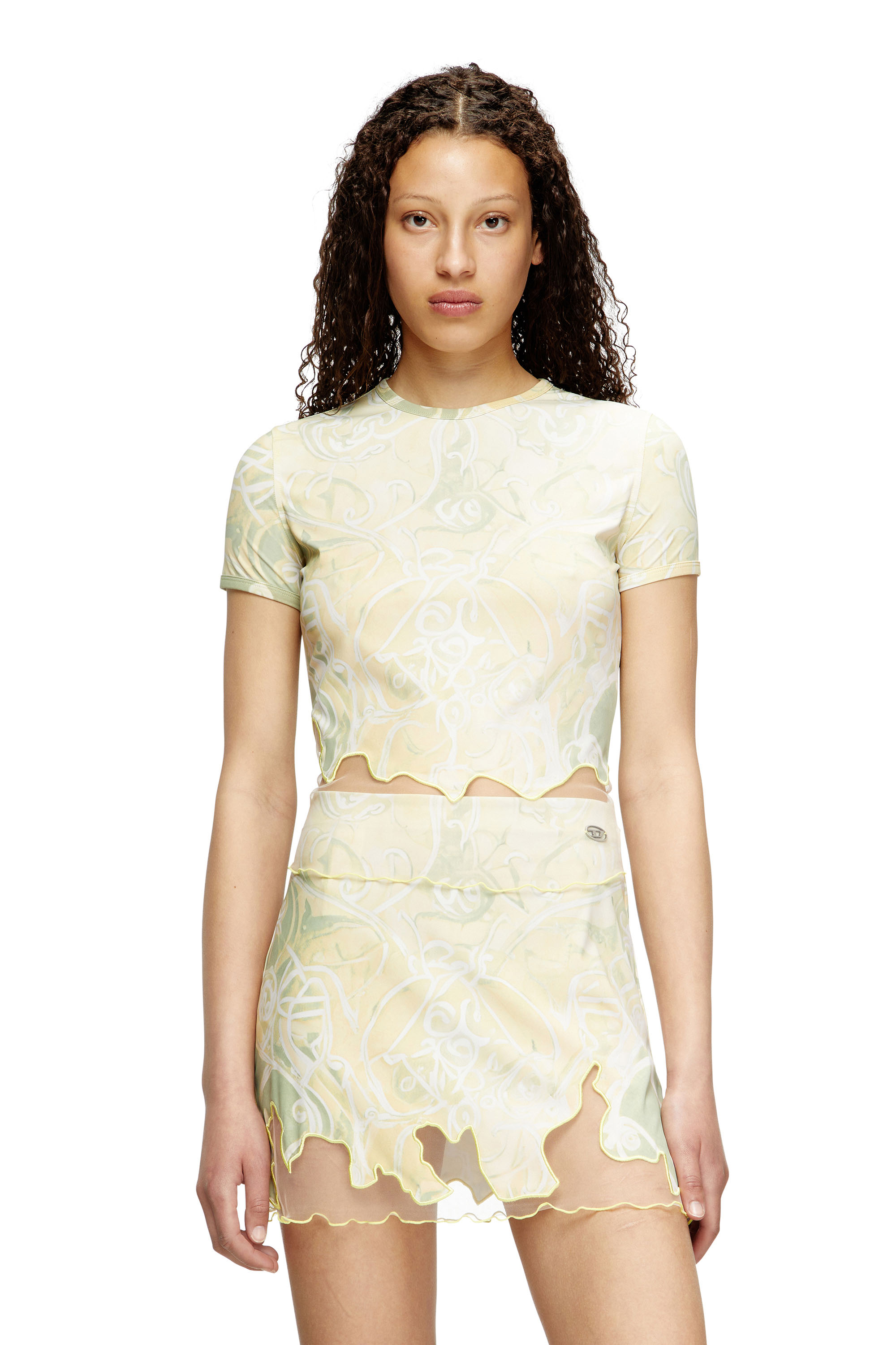 Diesel - T-INLAY, T-shirt en nylon avec imprimé héraldique Femme in Vert - 1