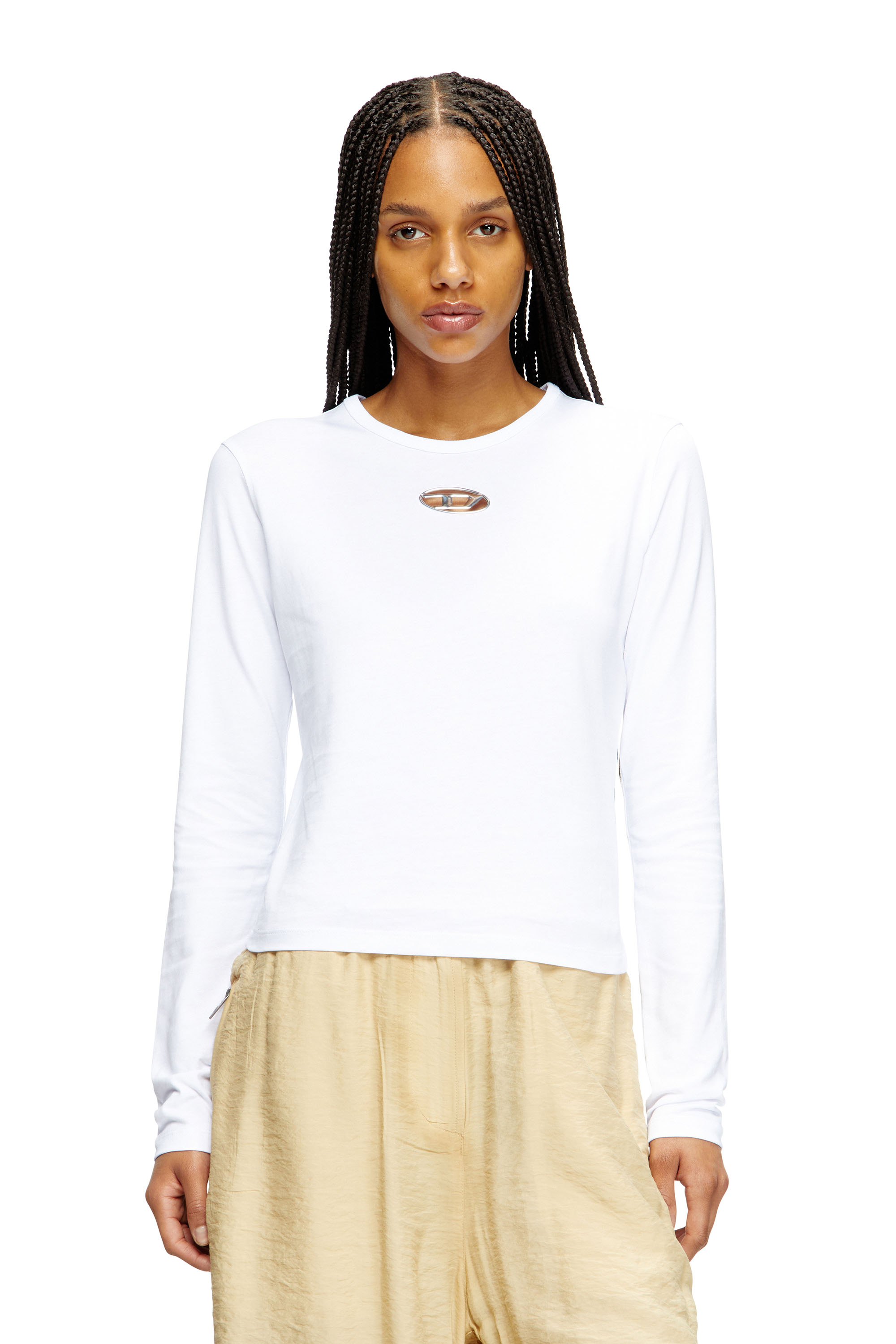 Diesel - T-UNCUTIE-LONG-LS-OD, Haut à manches longues avec cut-out Oval D Femme in Blanc - 1