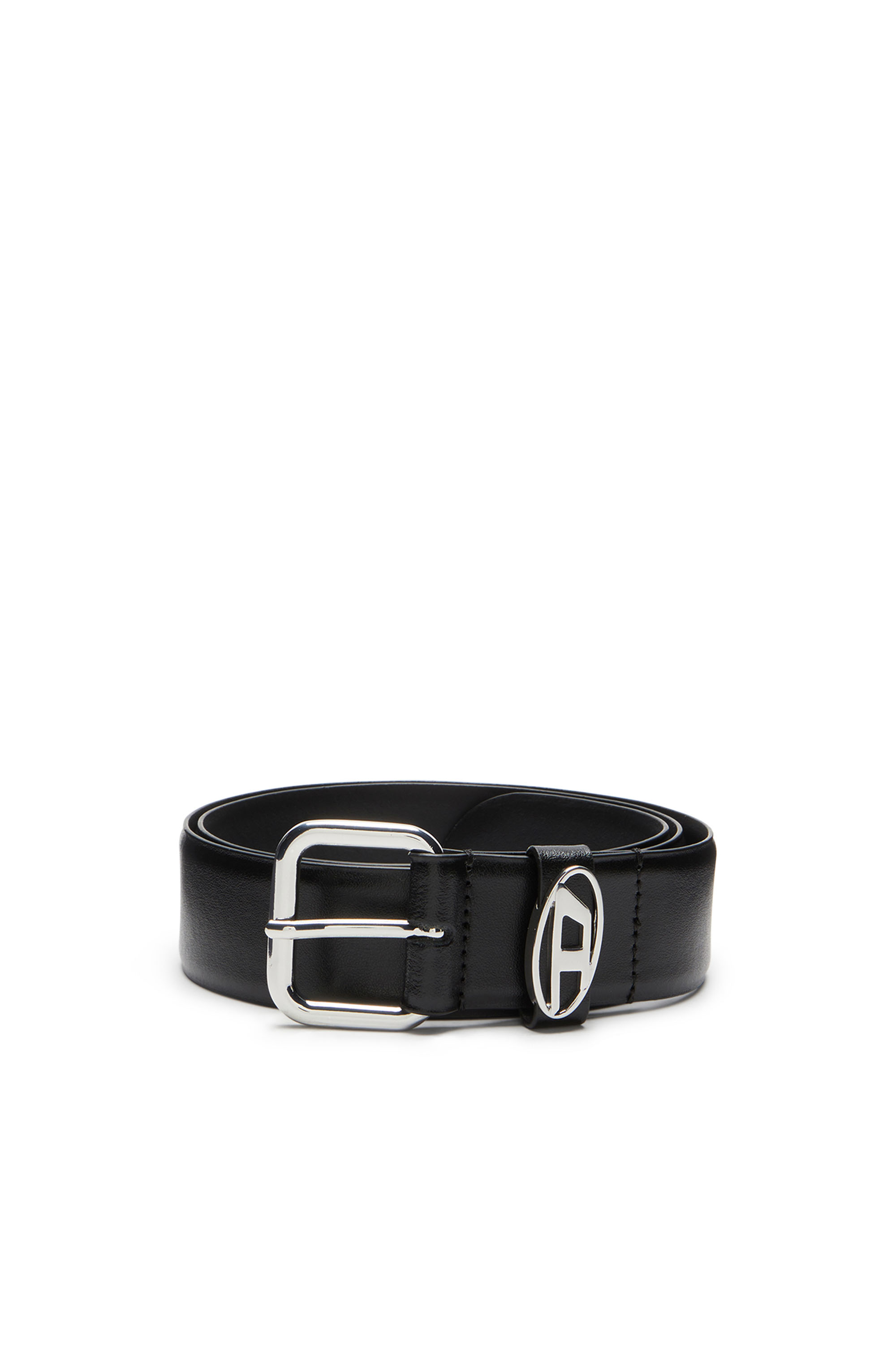 Diesel - B-1DR OVAL D LOOP, Ceinture 3.9 cm en cuir avec plaque à logo Mixte in Noir - 1
