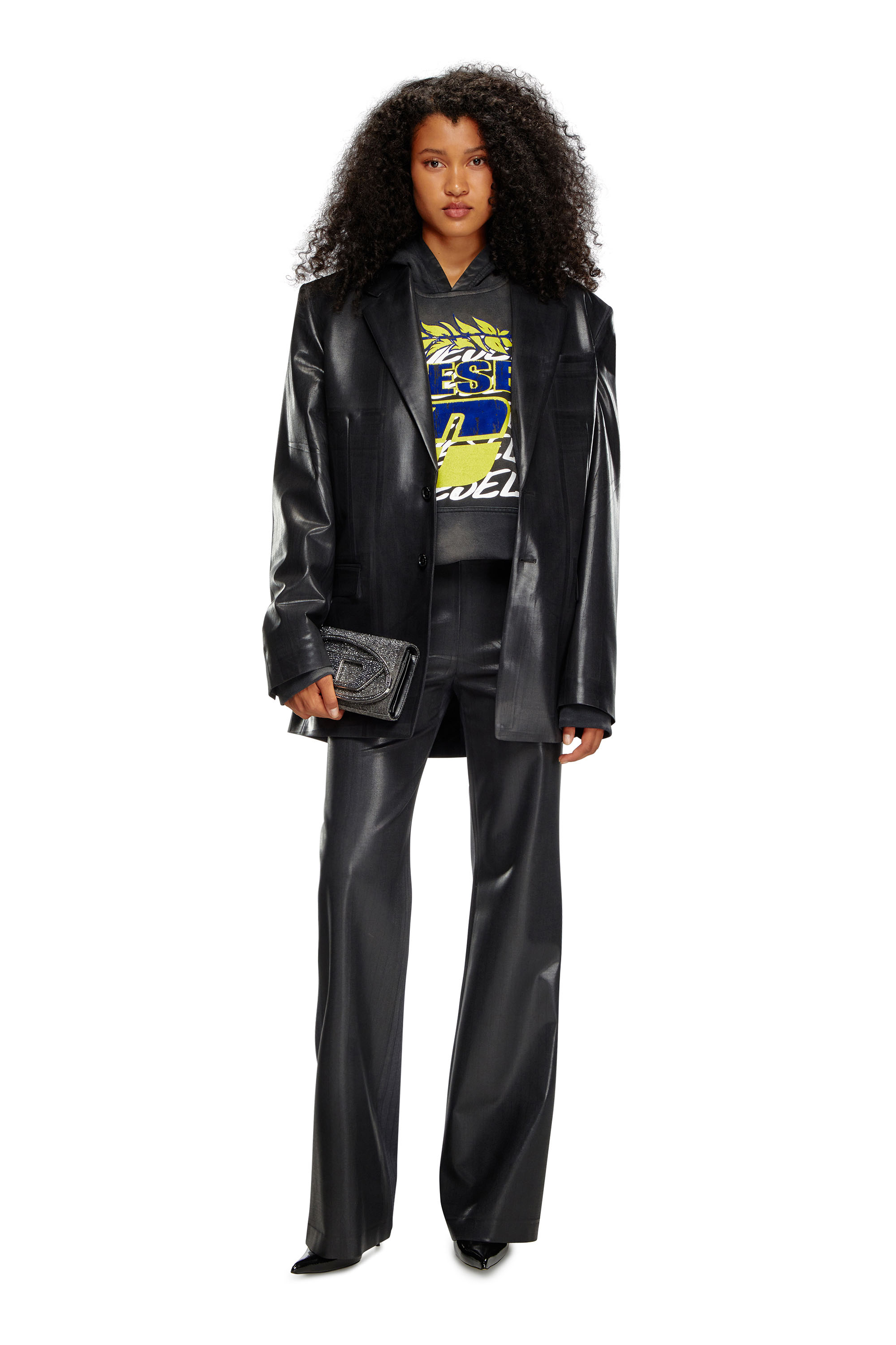 Diesel - P-OLARIS, Female's Pinstripe pants with coated front in Black - 4