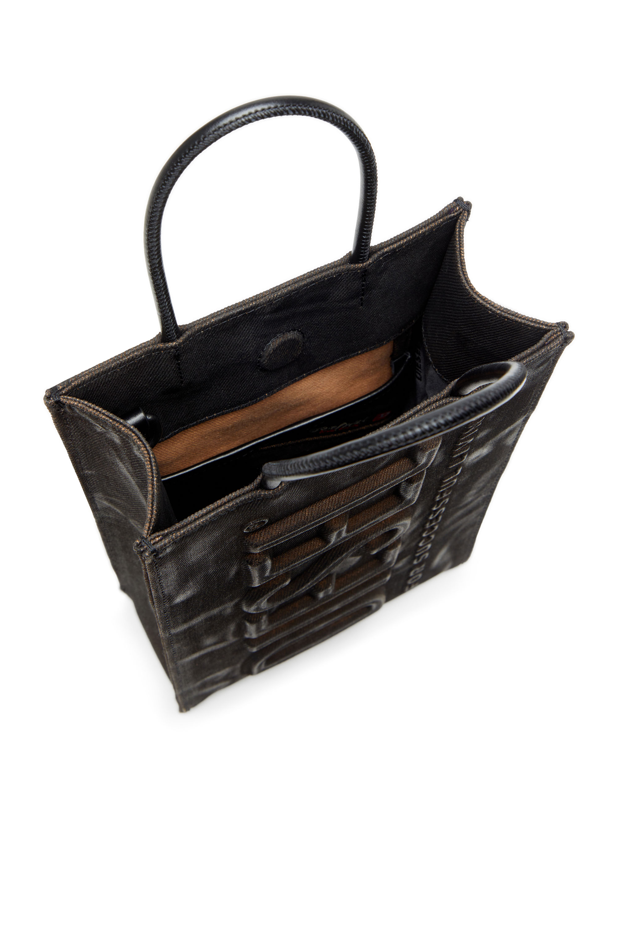 Diesel - LES SHOPPERS SHOPPER M X, Male's Les Shoppers-Tote bag in coated flocked denim in Black - 4