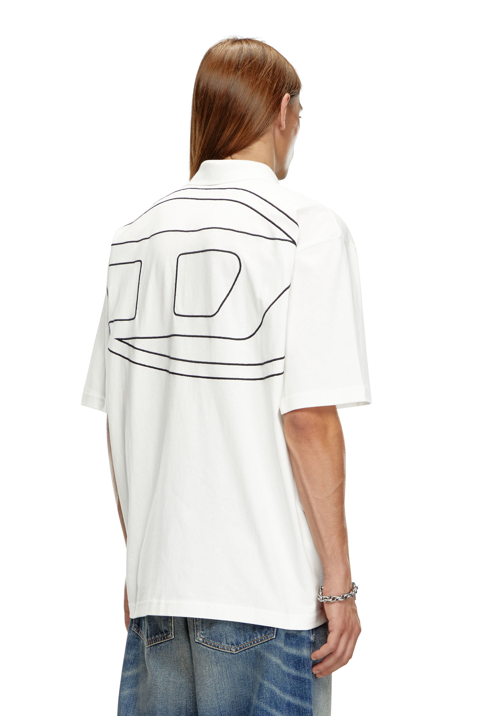 Diesel - T-VORT-MEGOVAL-D, Male's Polo shirt with maxi oval D embroidery in White/Black - 1