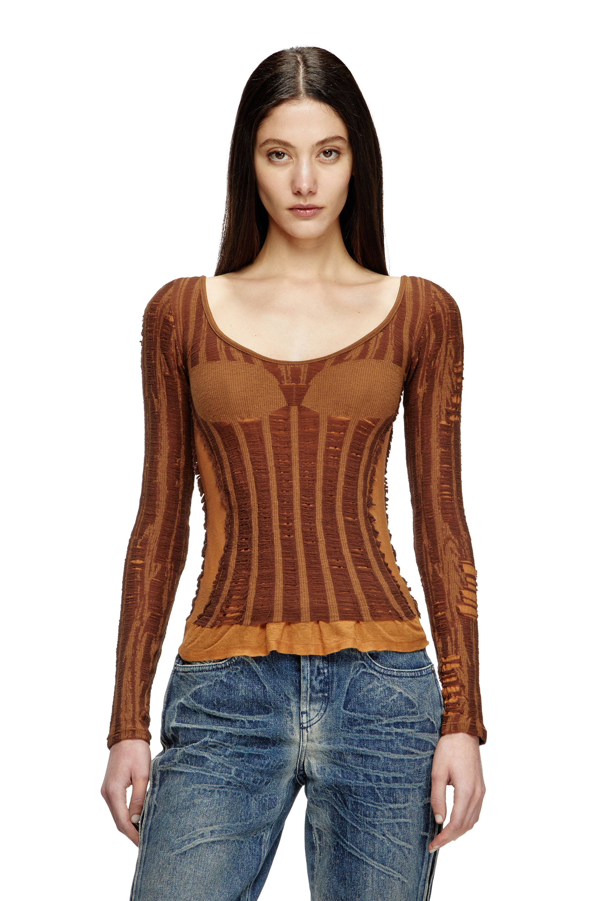 Diesel - M-CALAI, Female's Seamless top with lingerie illusion in Brown - 1