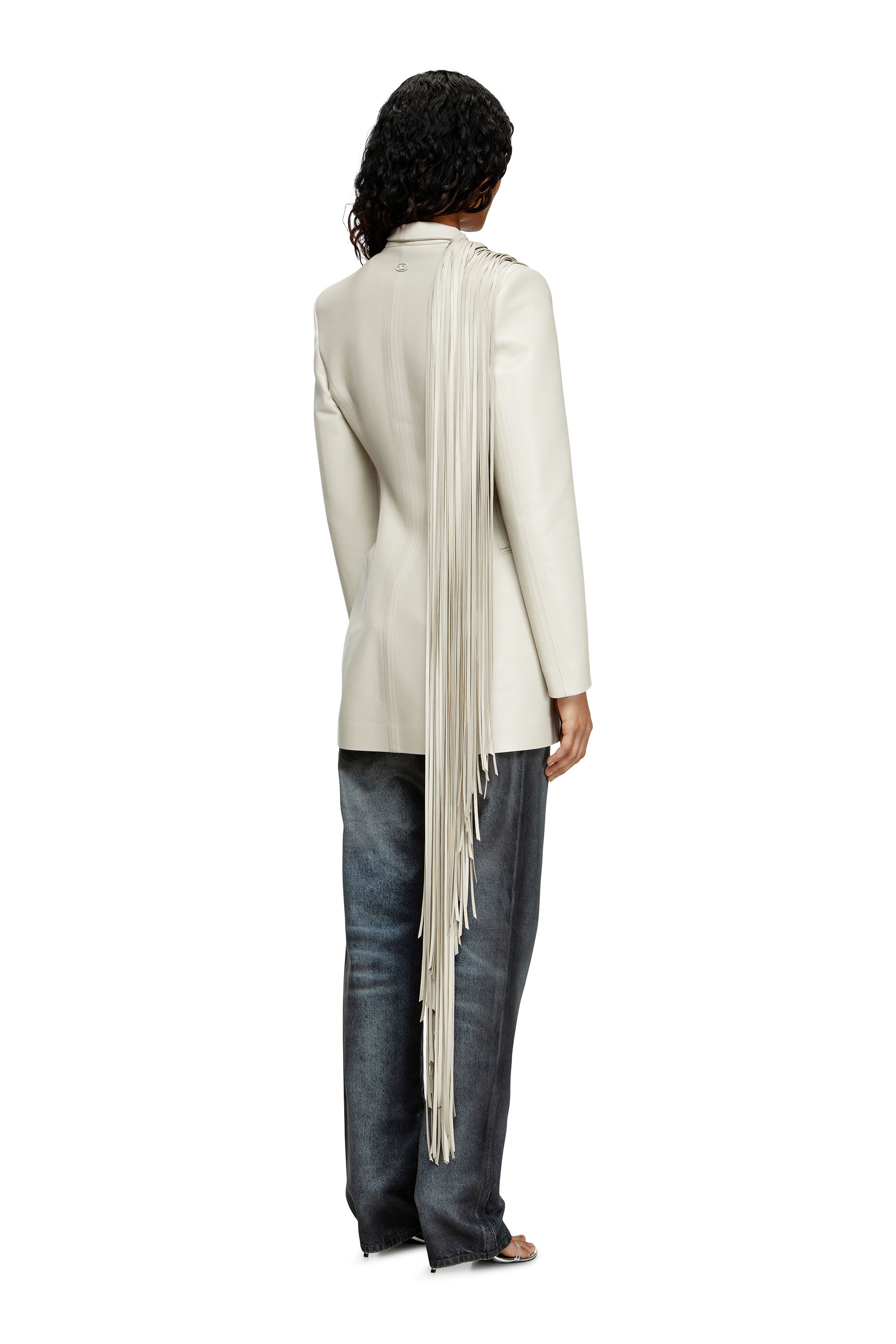 Diesel - G-SHANK, Manteau court avec des franges d'écharpe effilochées Femme in Gris - 3