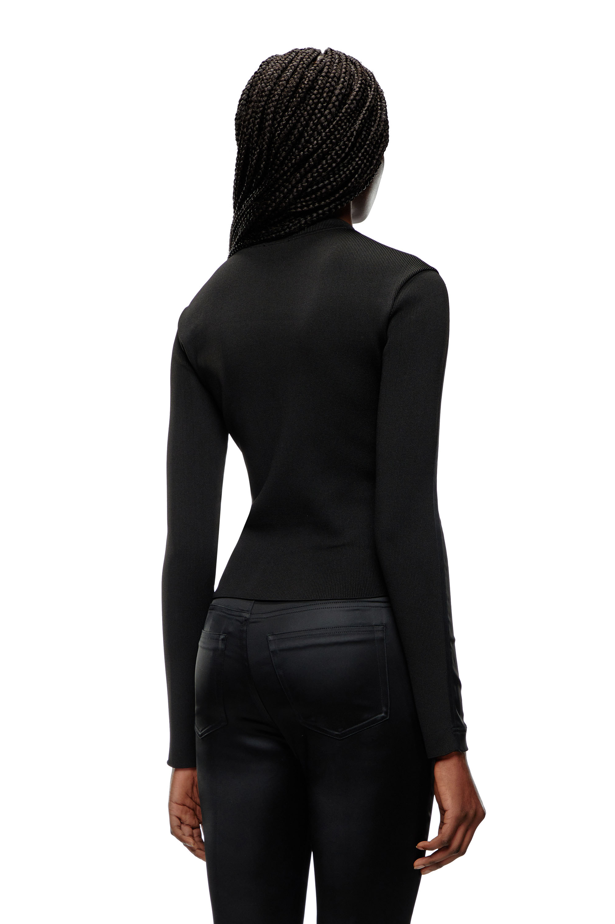 Diesel - G-OPER, Veste en maille côtelée et satin stretch Femme in Noir - 3