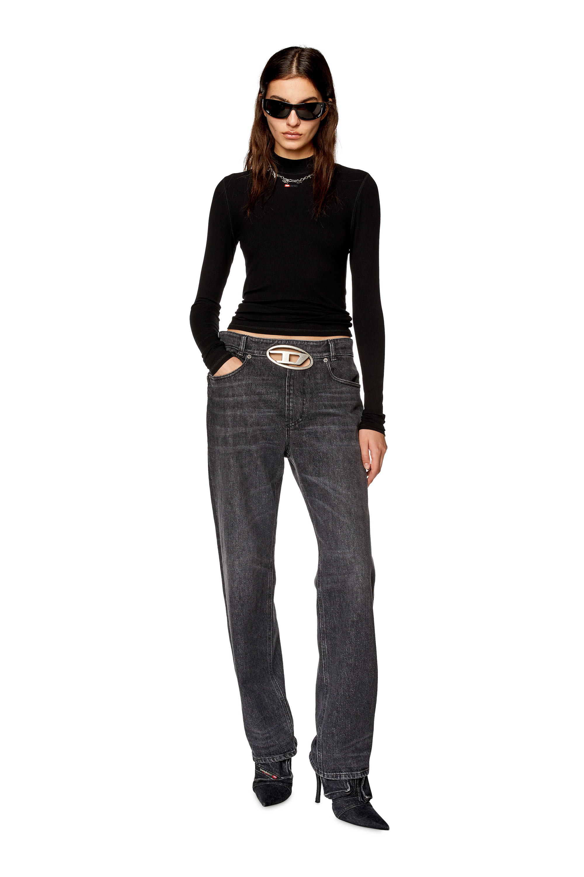 Diesel - T-MOKKY-LS-MICRODIV, Female's Ribbed top with mock neck in Black - 2